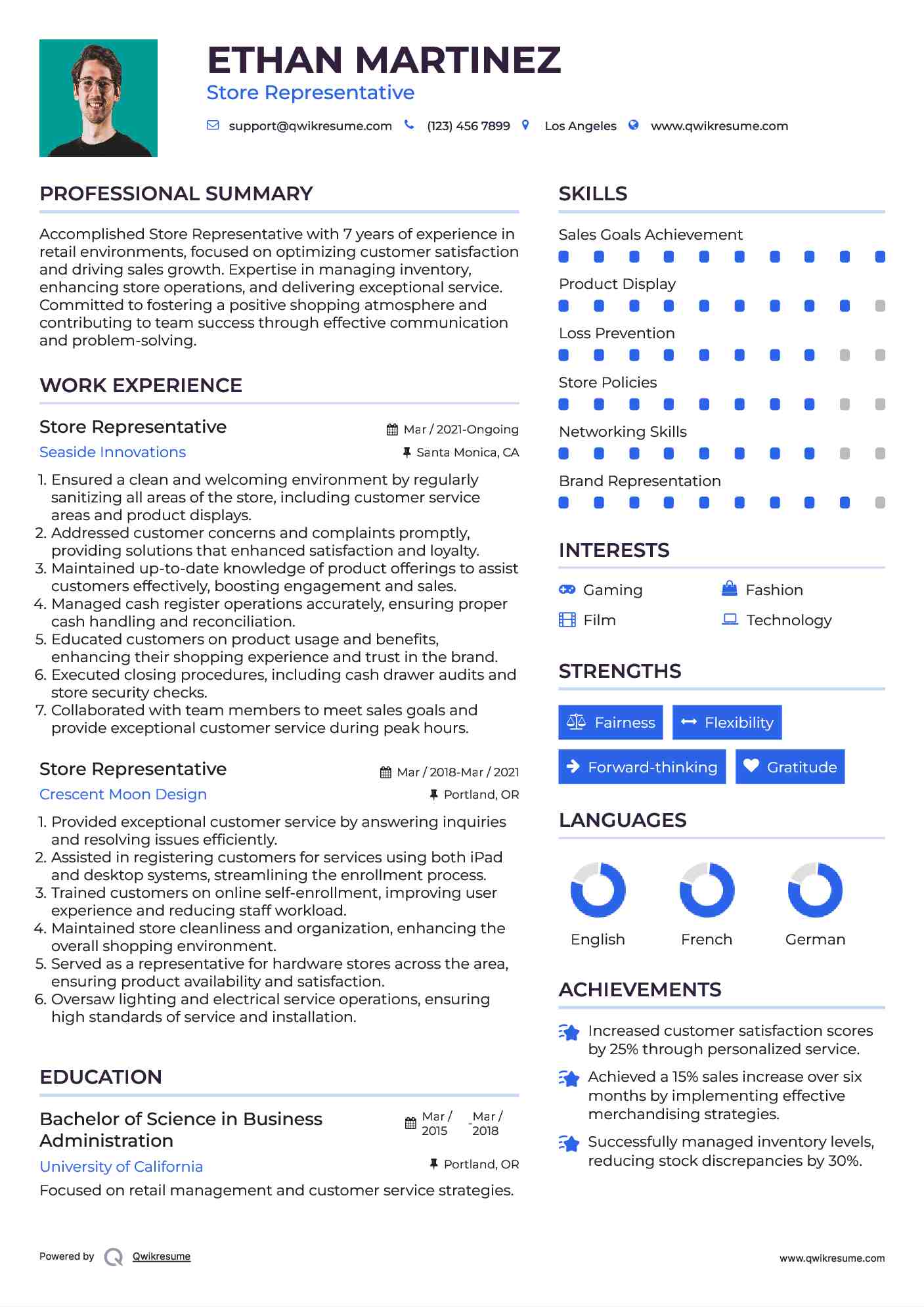 Store Representative Resume Template