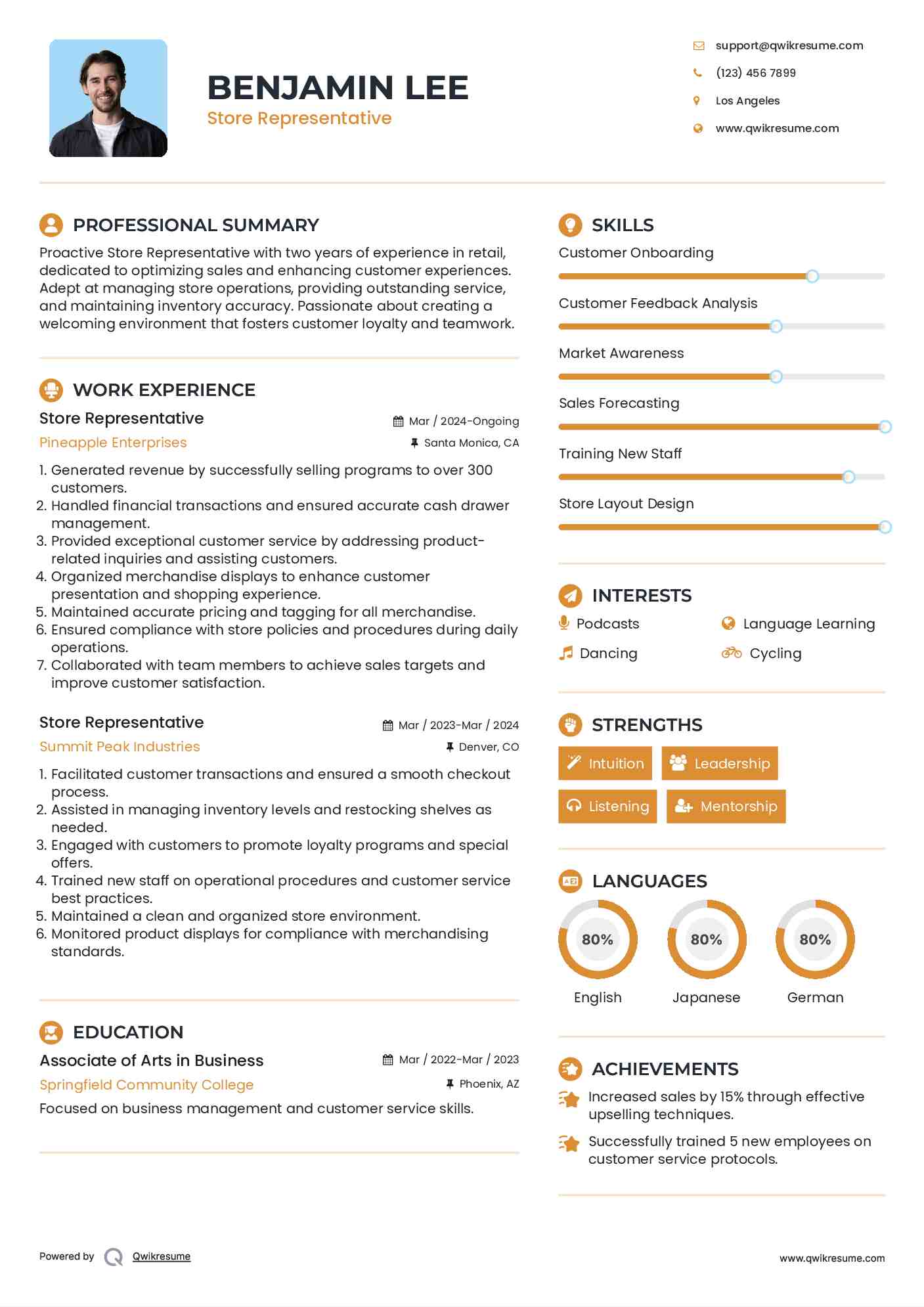 Store Representative Resume Template