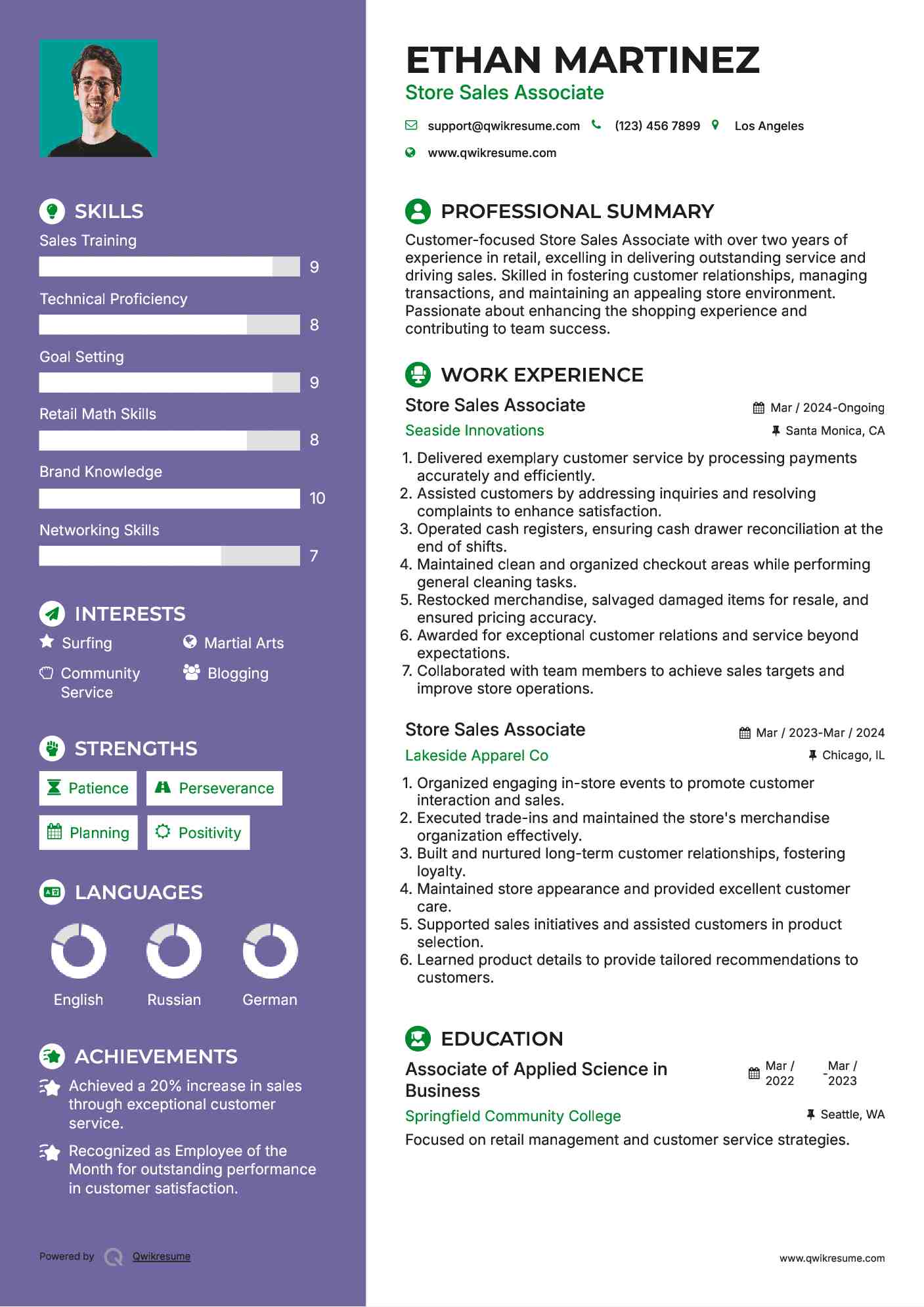 Store Sales Associate Resume Example