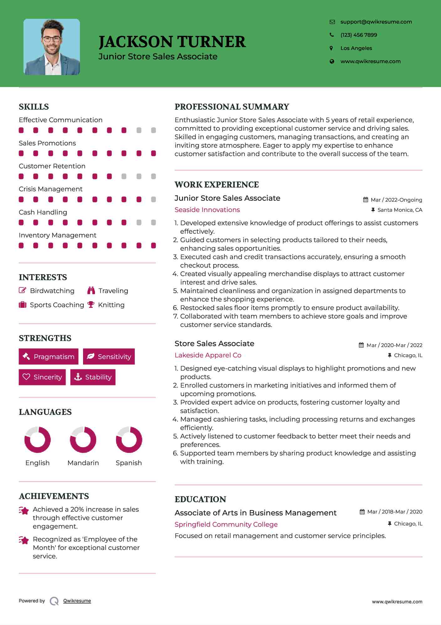 Junior Store Sales Associate Resume Template