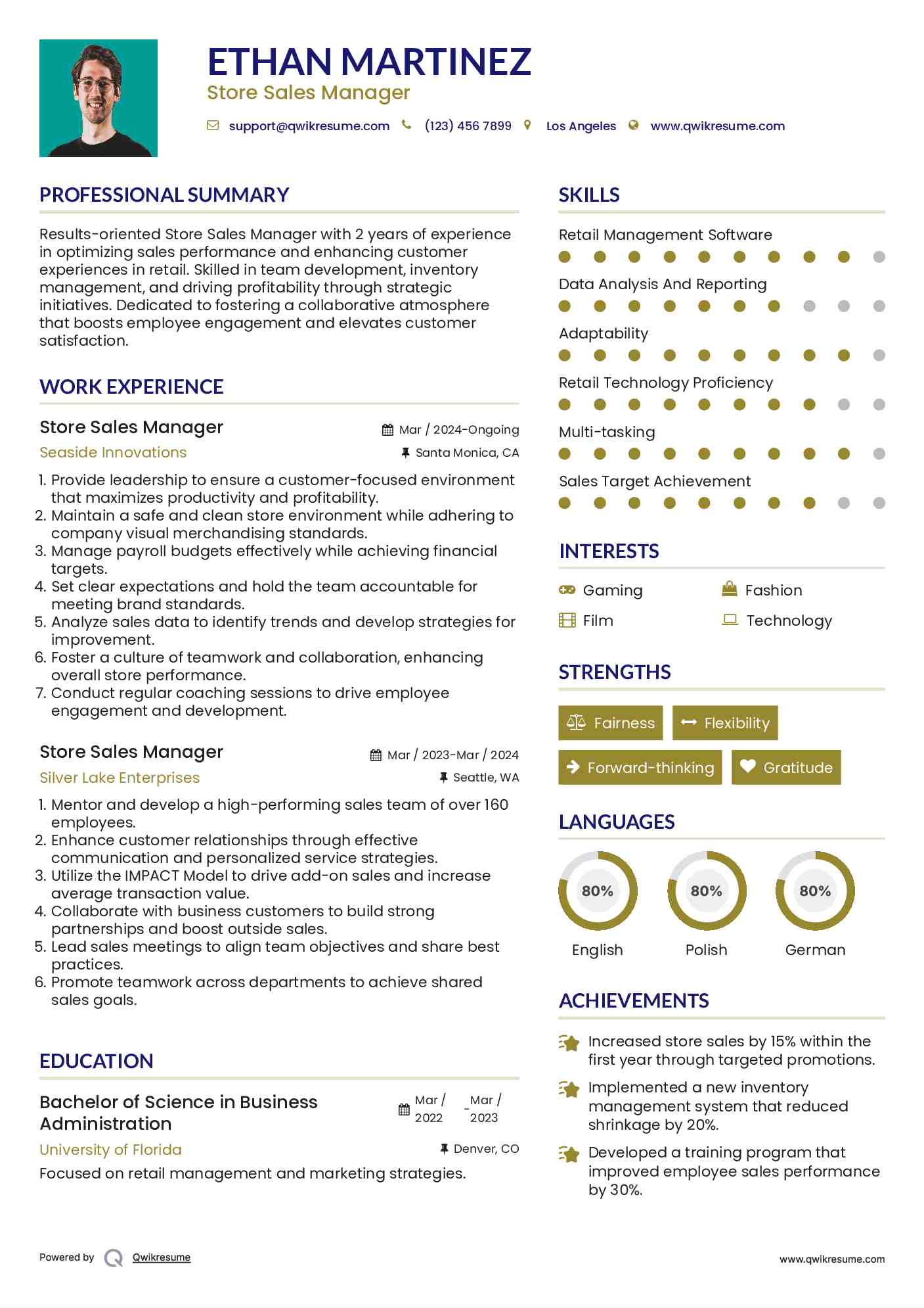 Store Sales Manager Resume Template