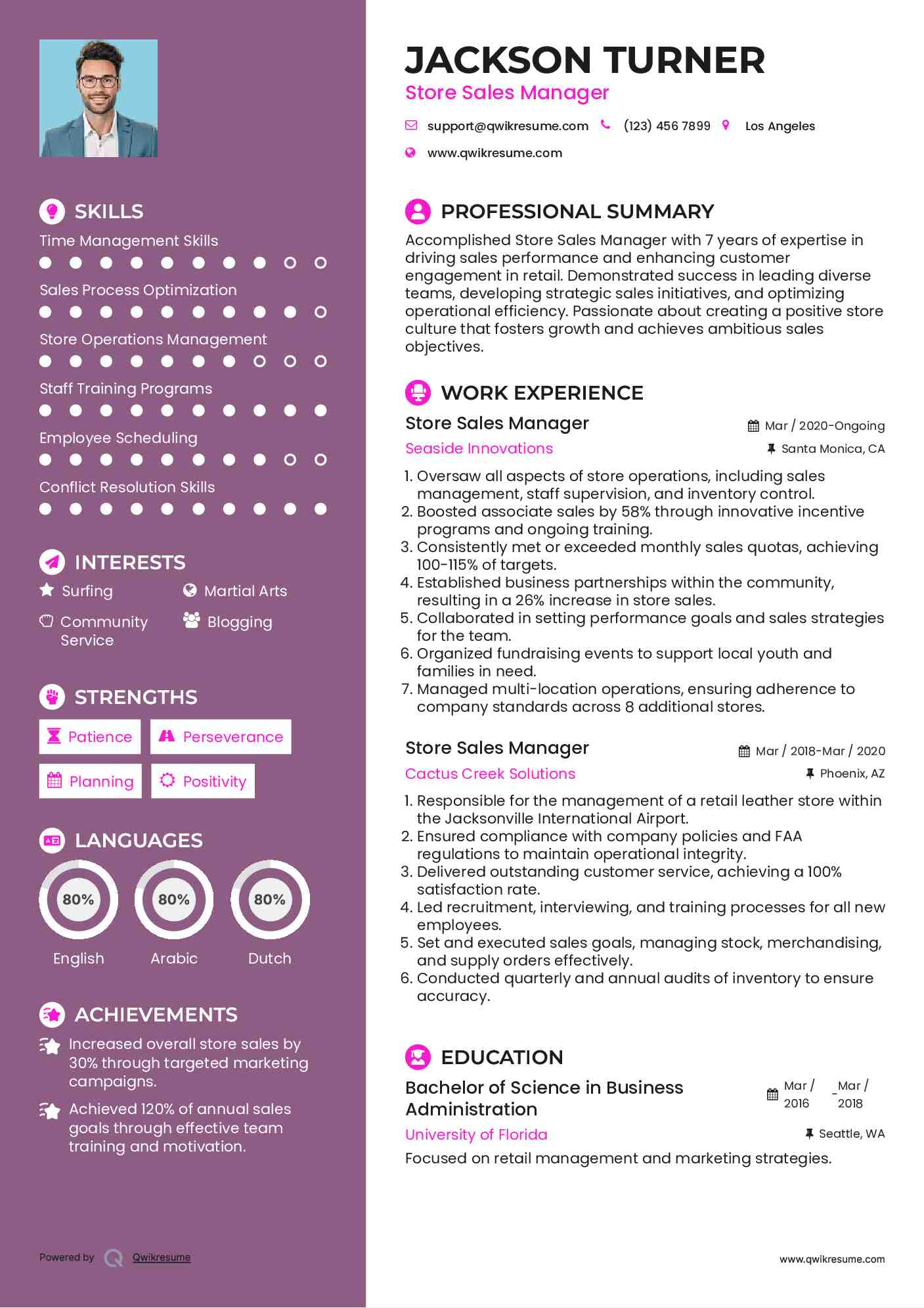 Store Sales Manager Resume Model