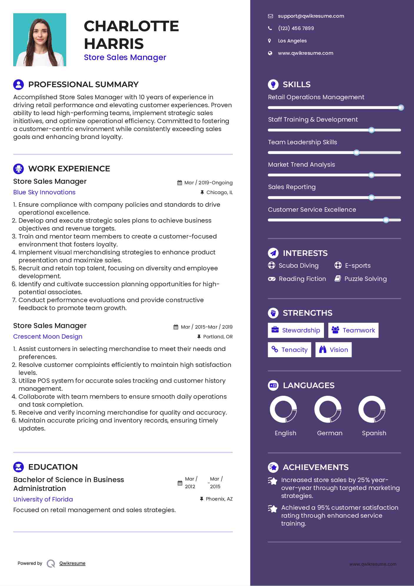Store Sales Manager Resume Template