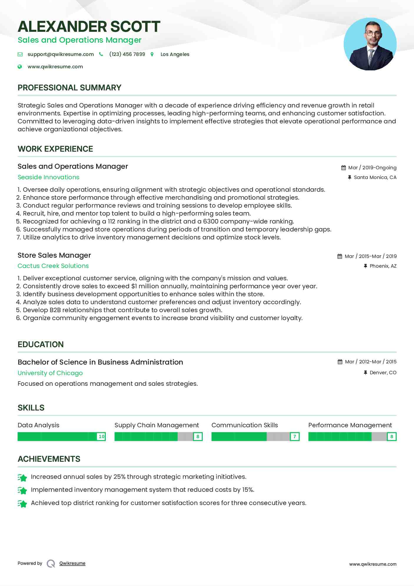 Sales and Operations Manager Resume Model