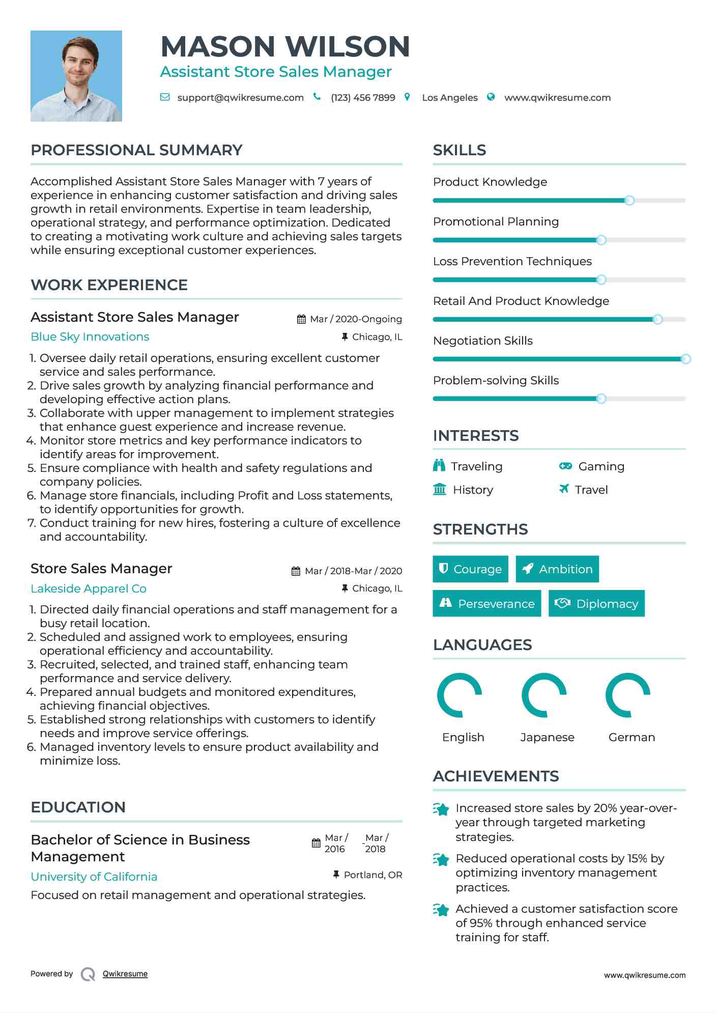 Assistant Store Sales Manager Resume Format