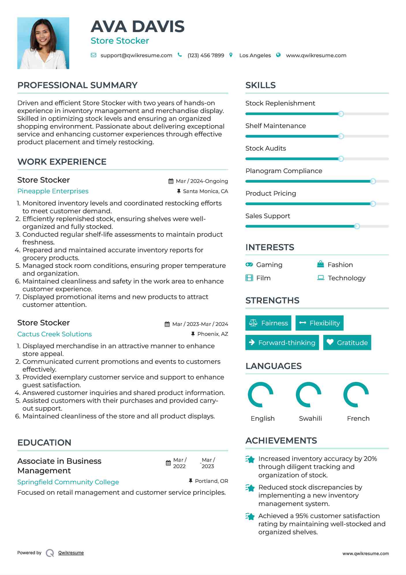 Store Stocker Resume Template