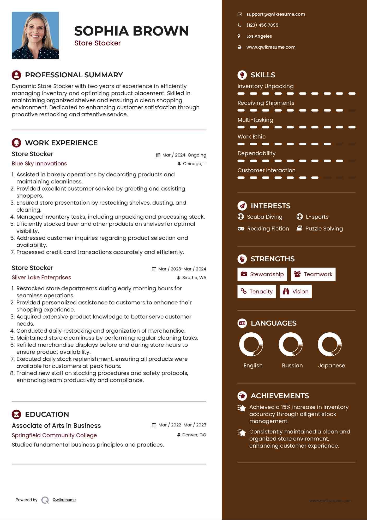 Store Stocker Resume Samples QwikResume