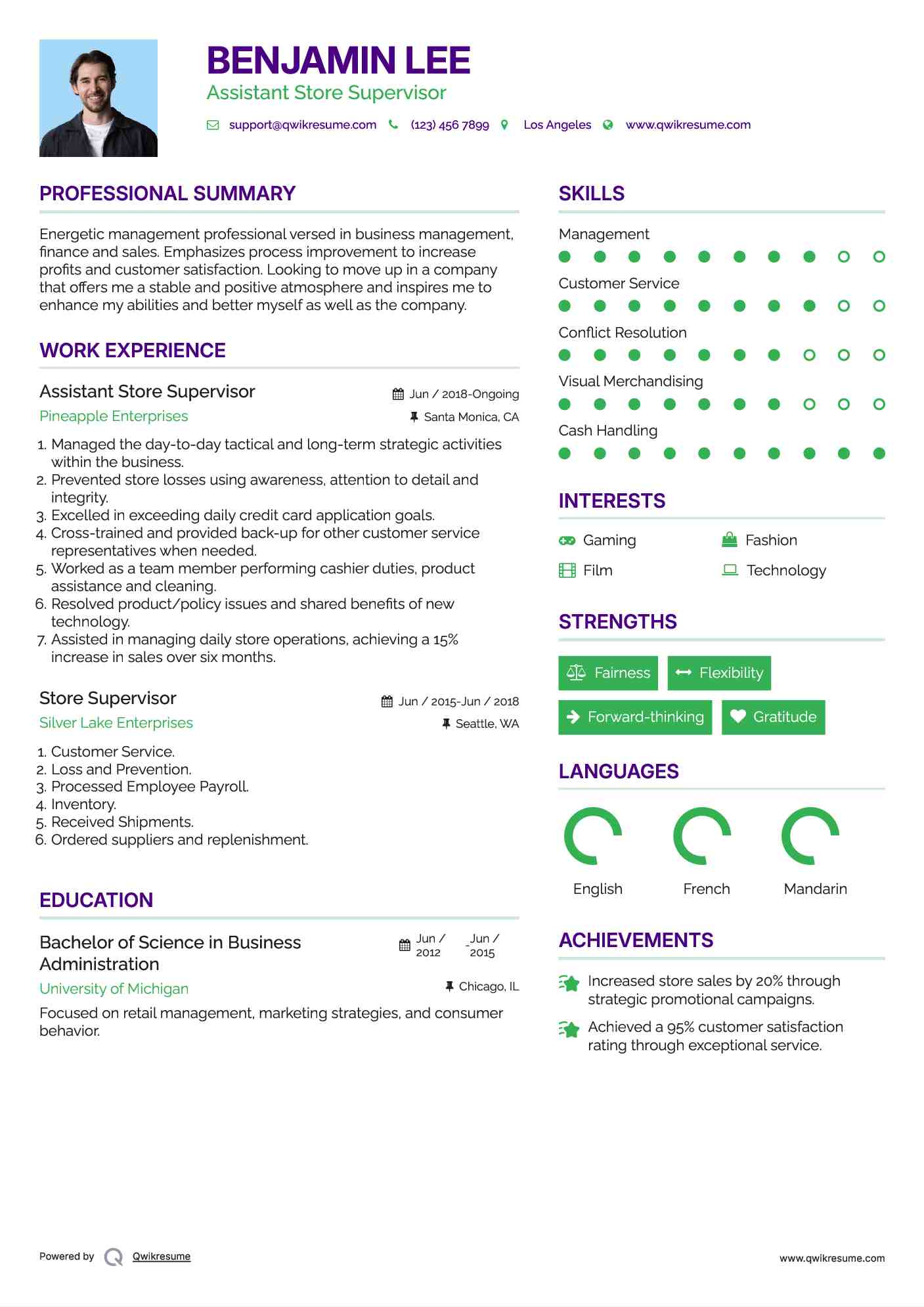 Assistant Store Supervisor Resume Model