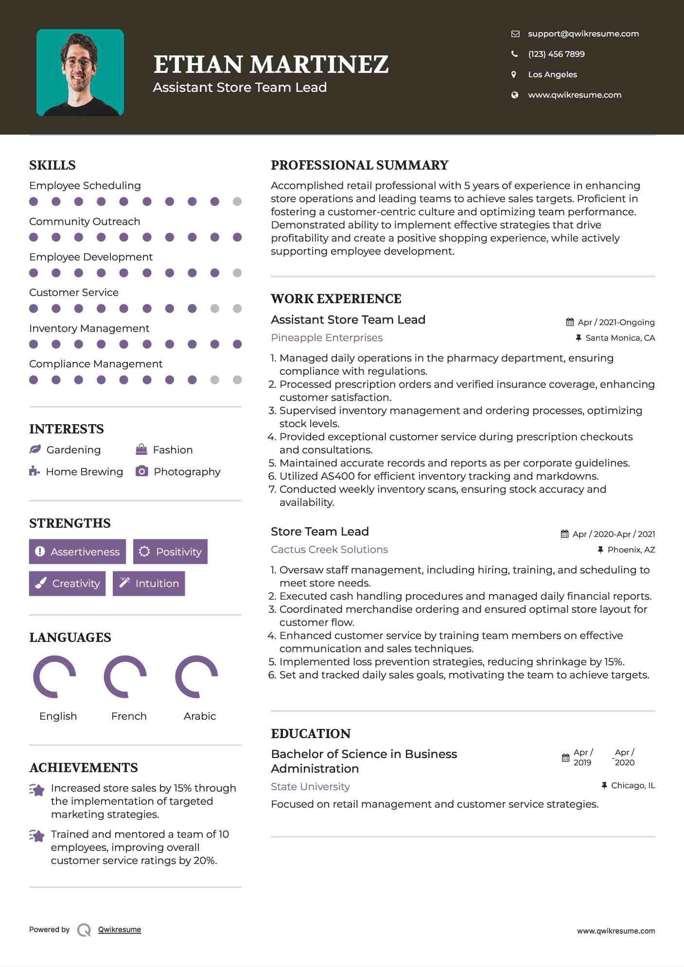 Assistant Store Team Lead Resume Template
