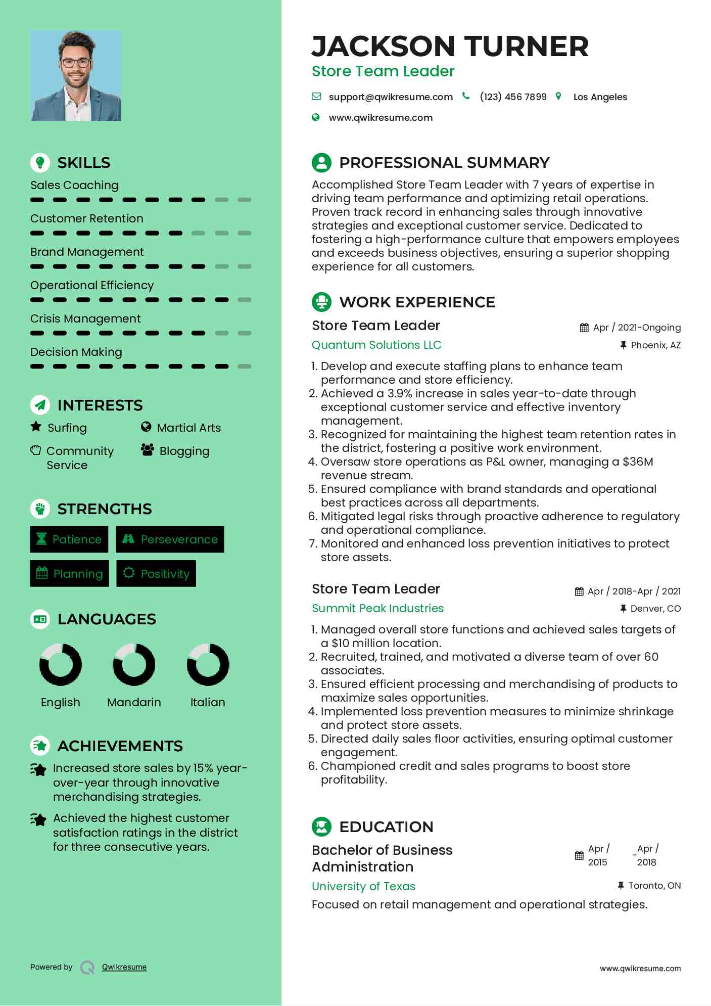 Store Team Leader Resume Sample