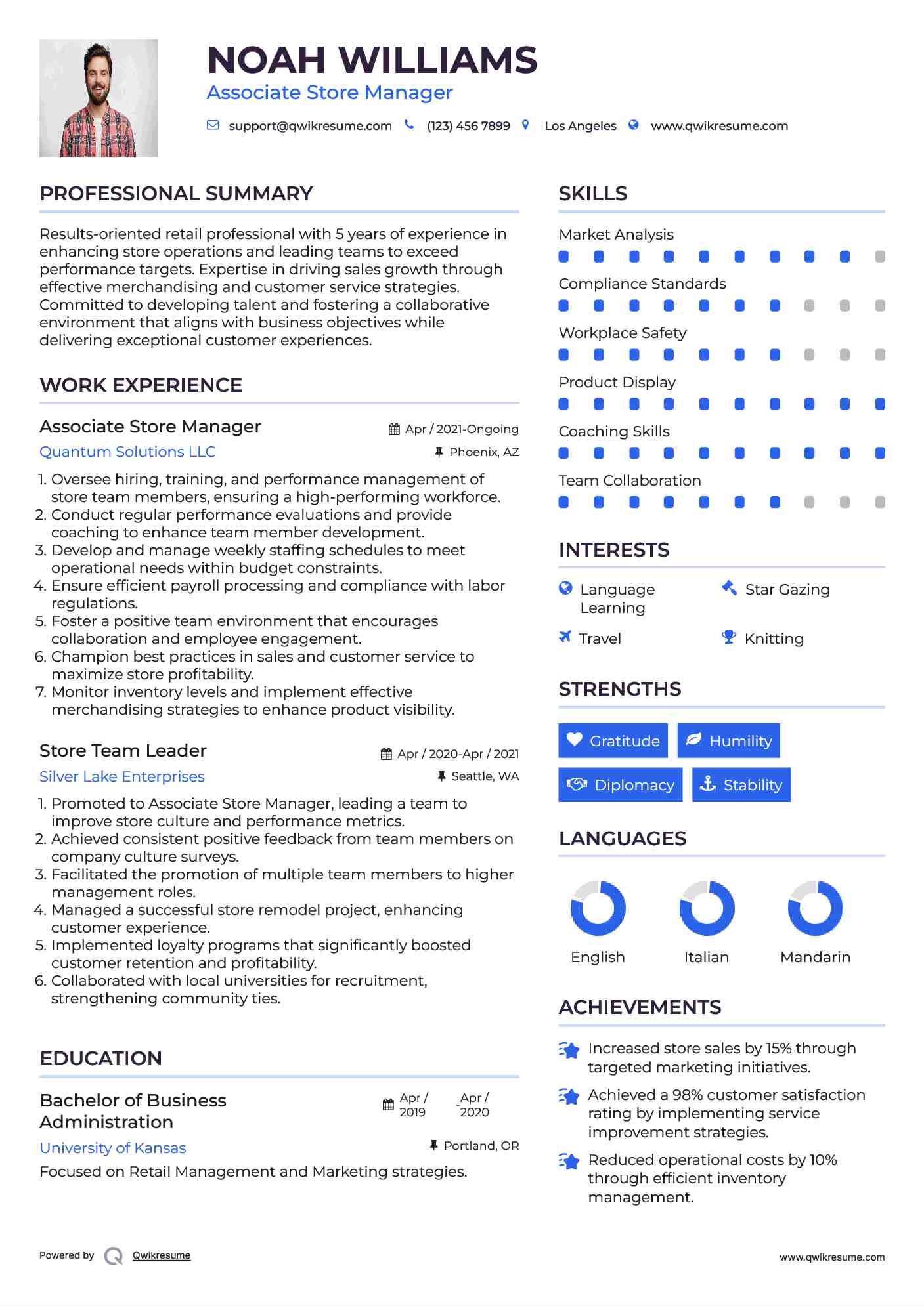 Associate Store Manager Resume Sample