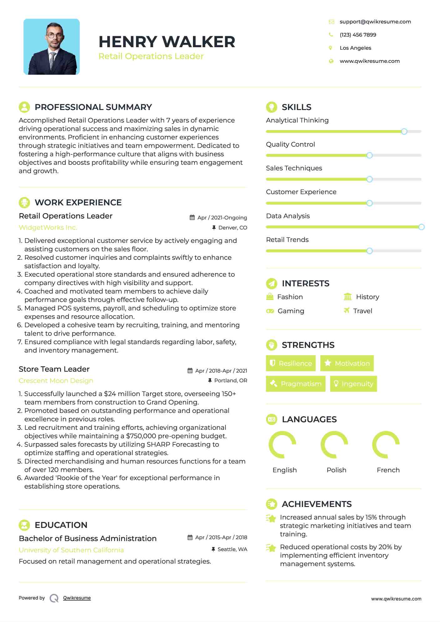 Retail Operations Leader Resume Sample