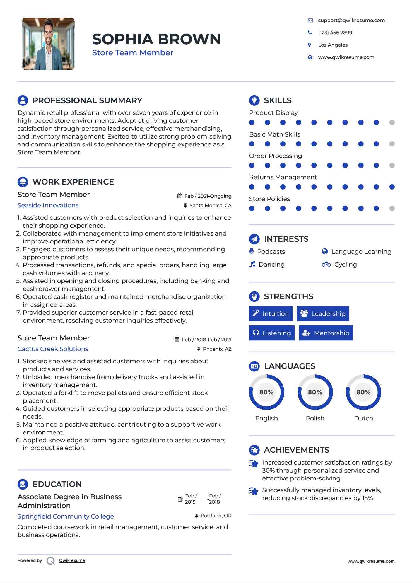Store Team Member Resume Template