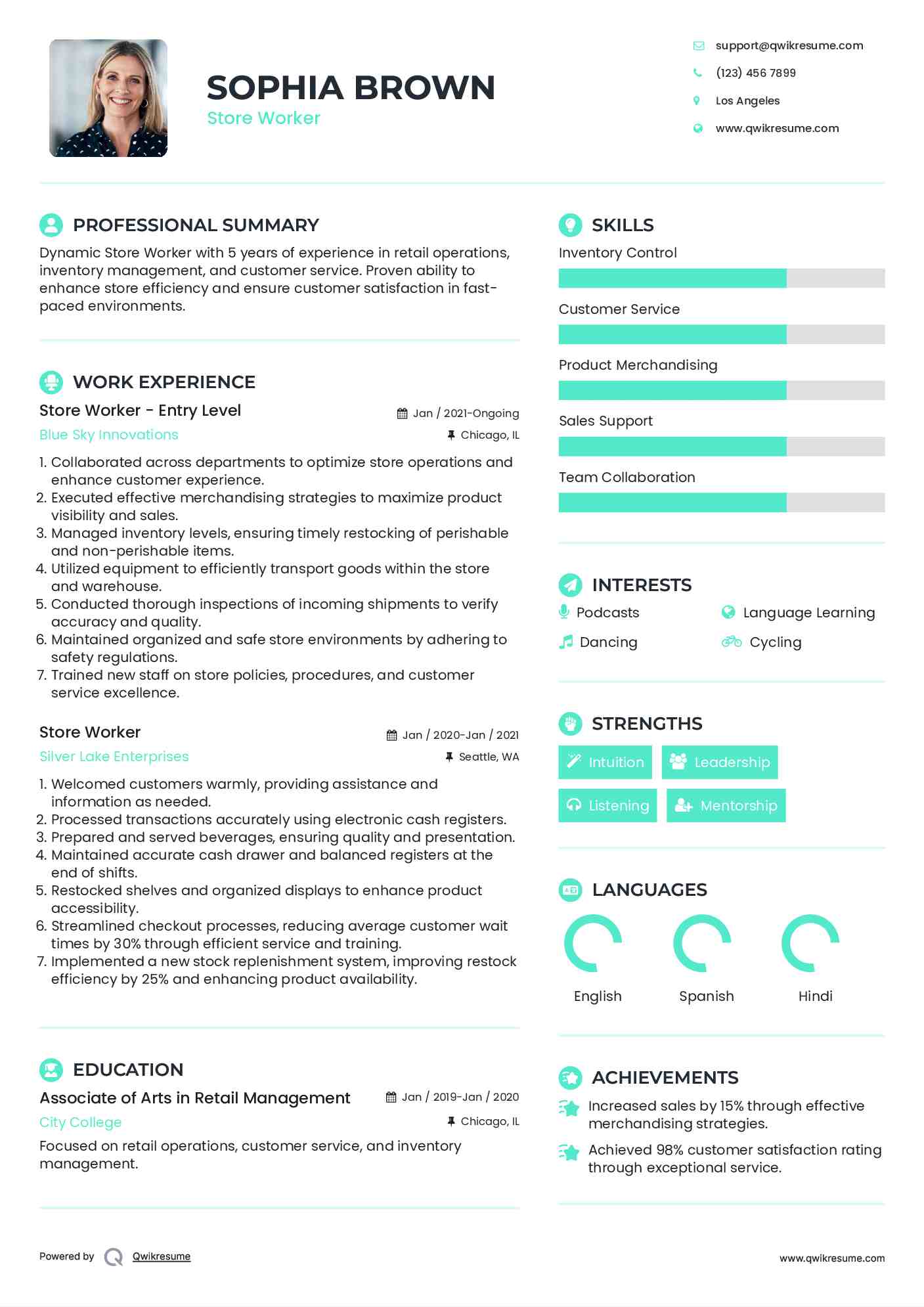 Store Worker - Entry Level Resume Format