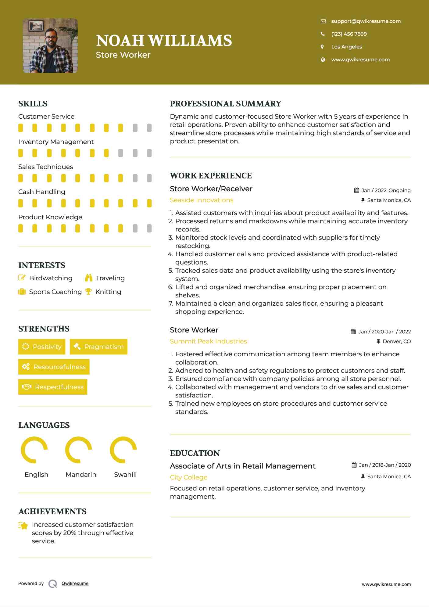 Store Worker/Receiver Resume Example