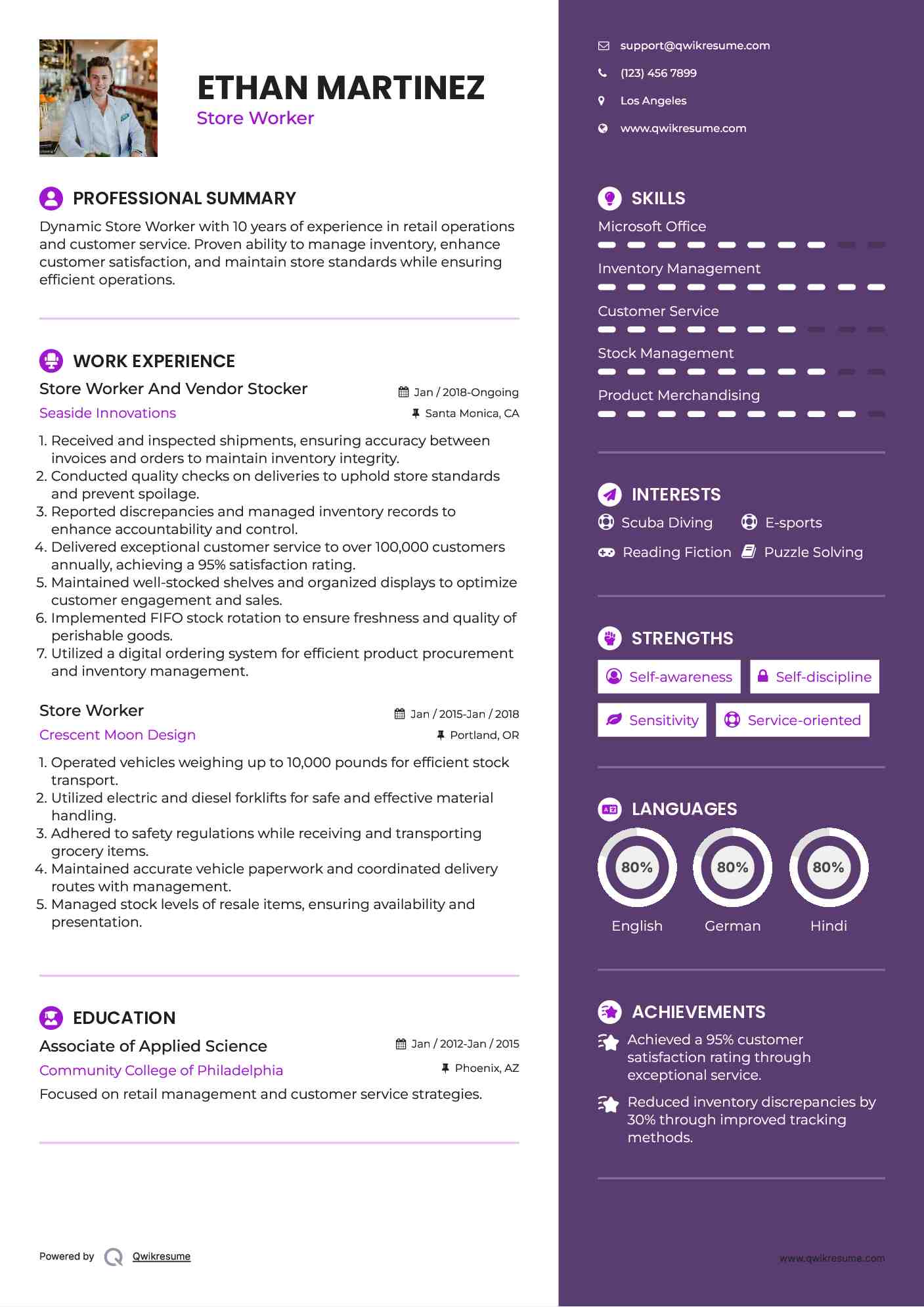 Store Worker And Vendor Stocker Resume Sample