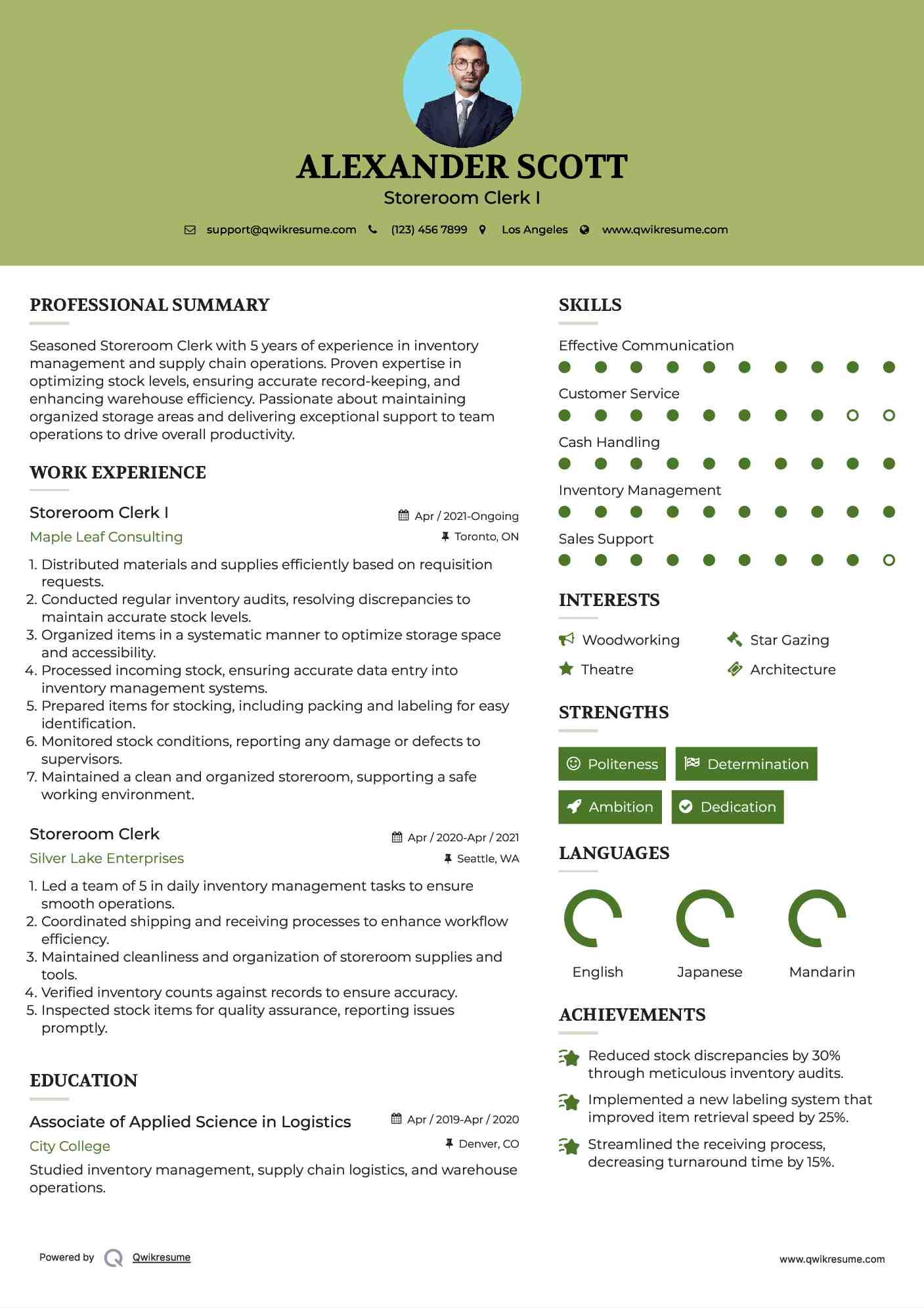 Storeroom Clerk I Resume Format