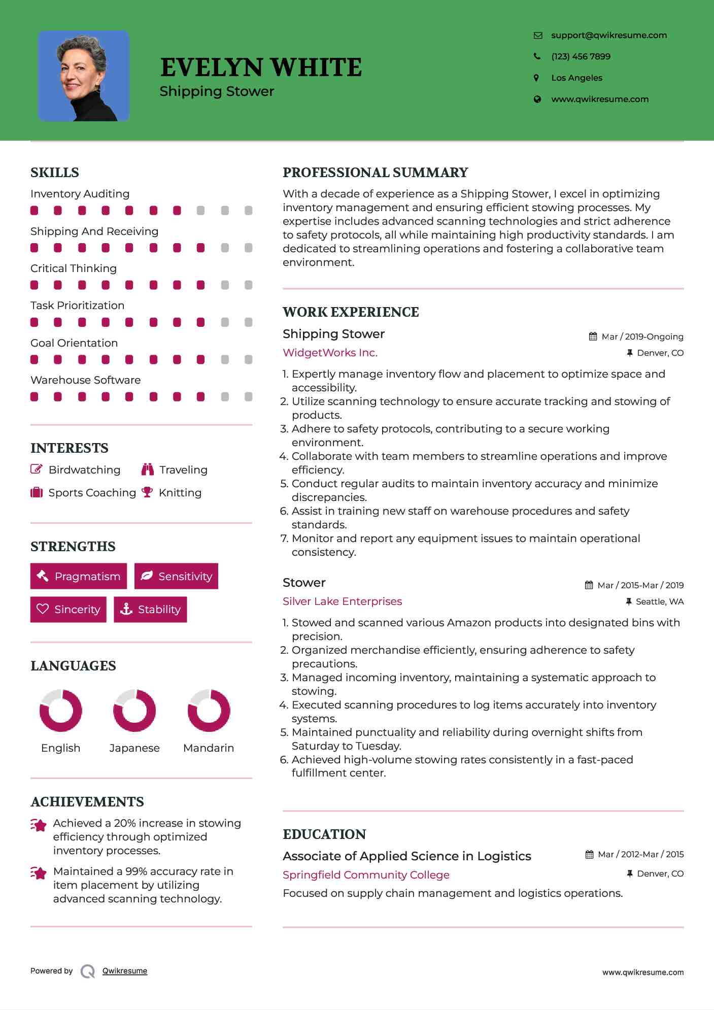 Shipping Stower Resume Format