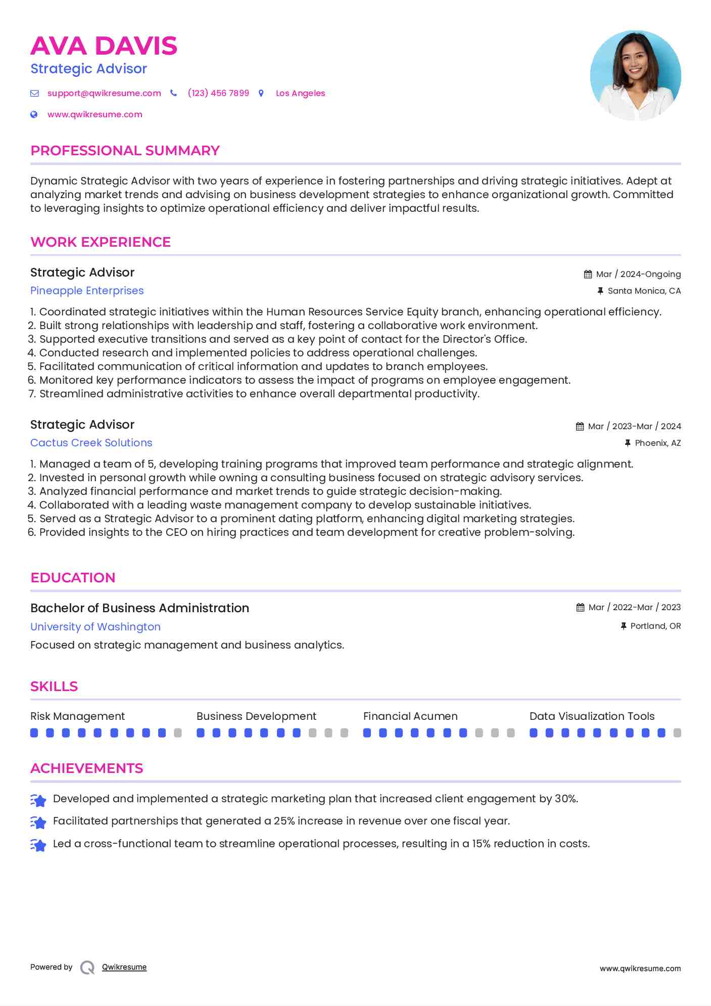 Strategic Advisor Resume Model