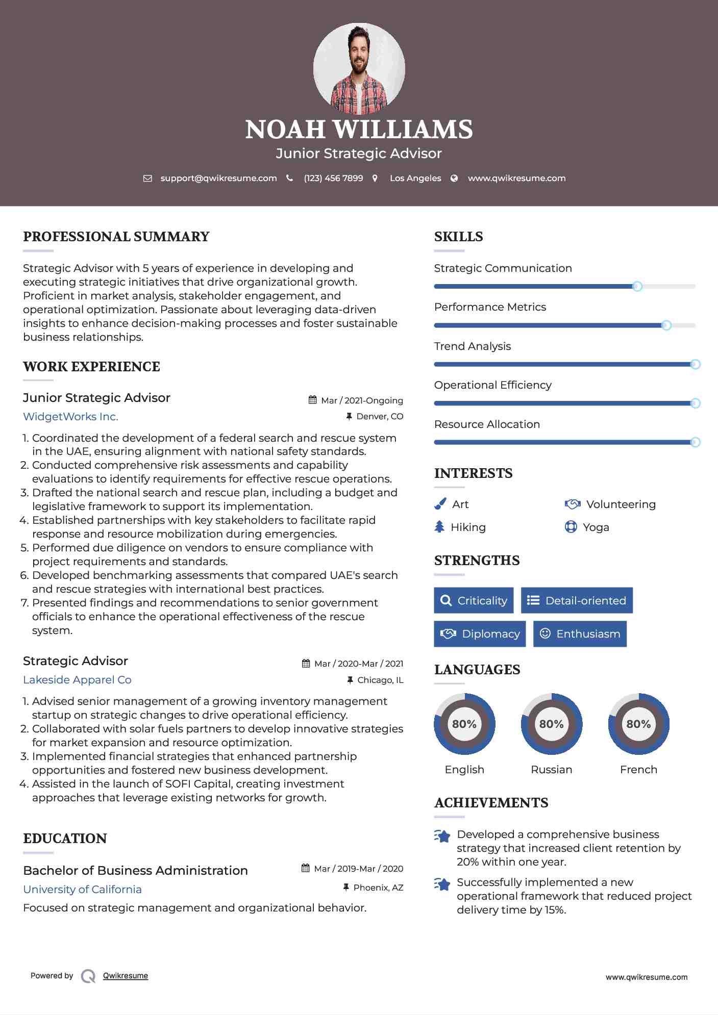Junior Strategic Advisor Resume Format