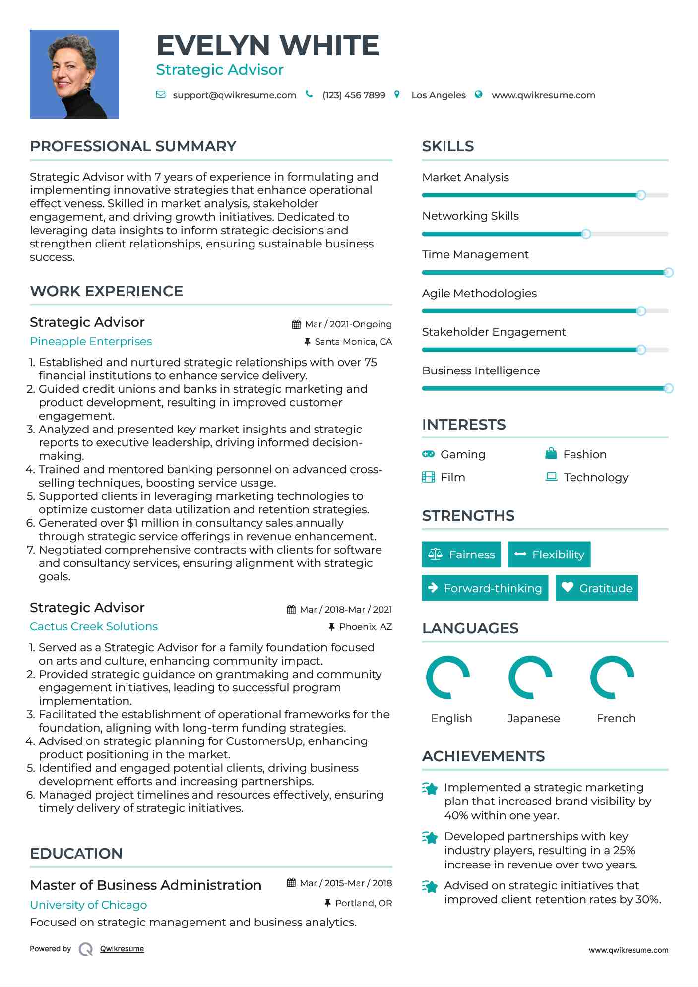 Strategic Advisor Resume Example