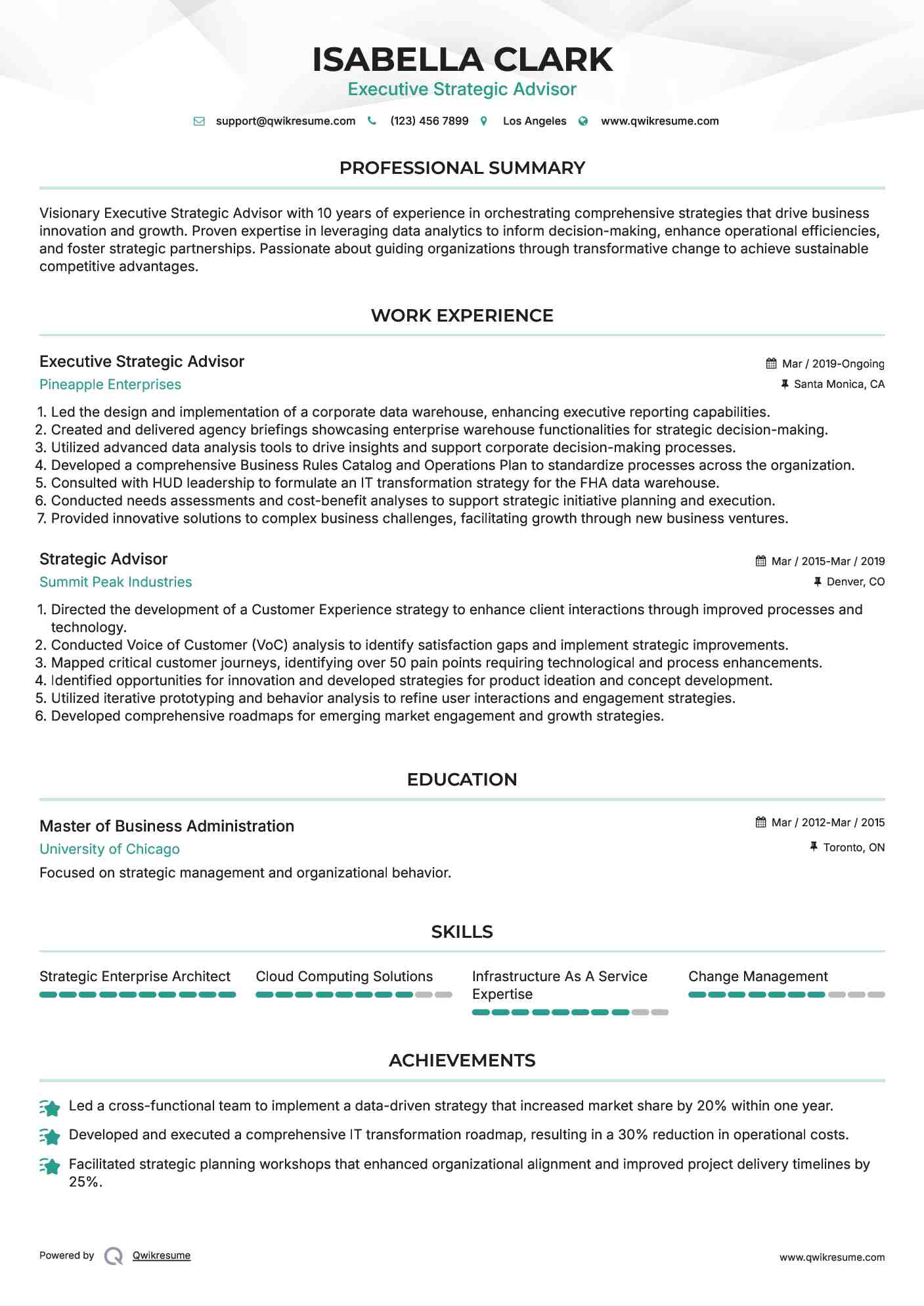Executive Strategic Advisor Resume Format