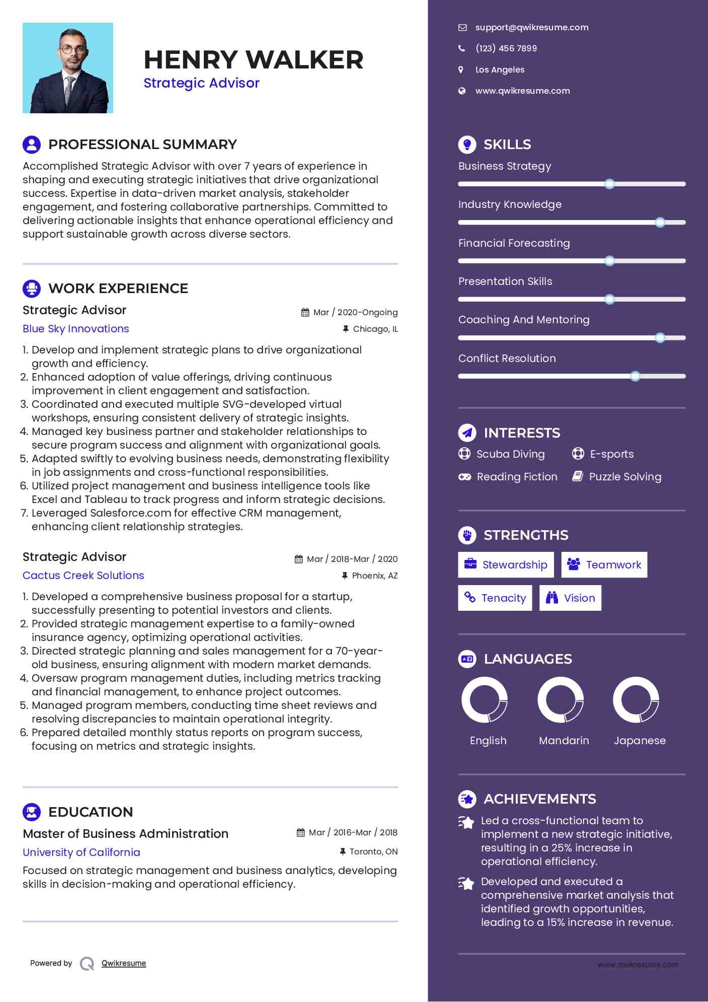 Strategic Advisor Resume Format