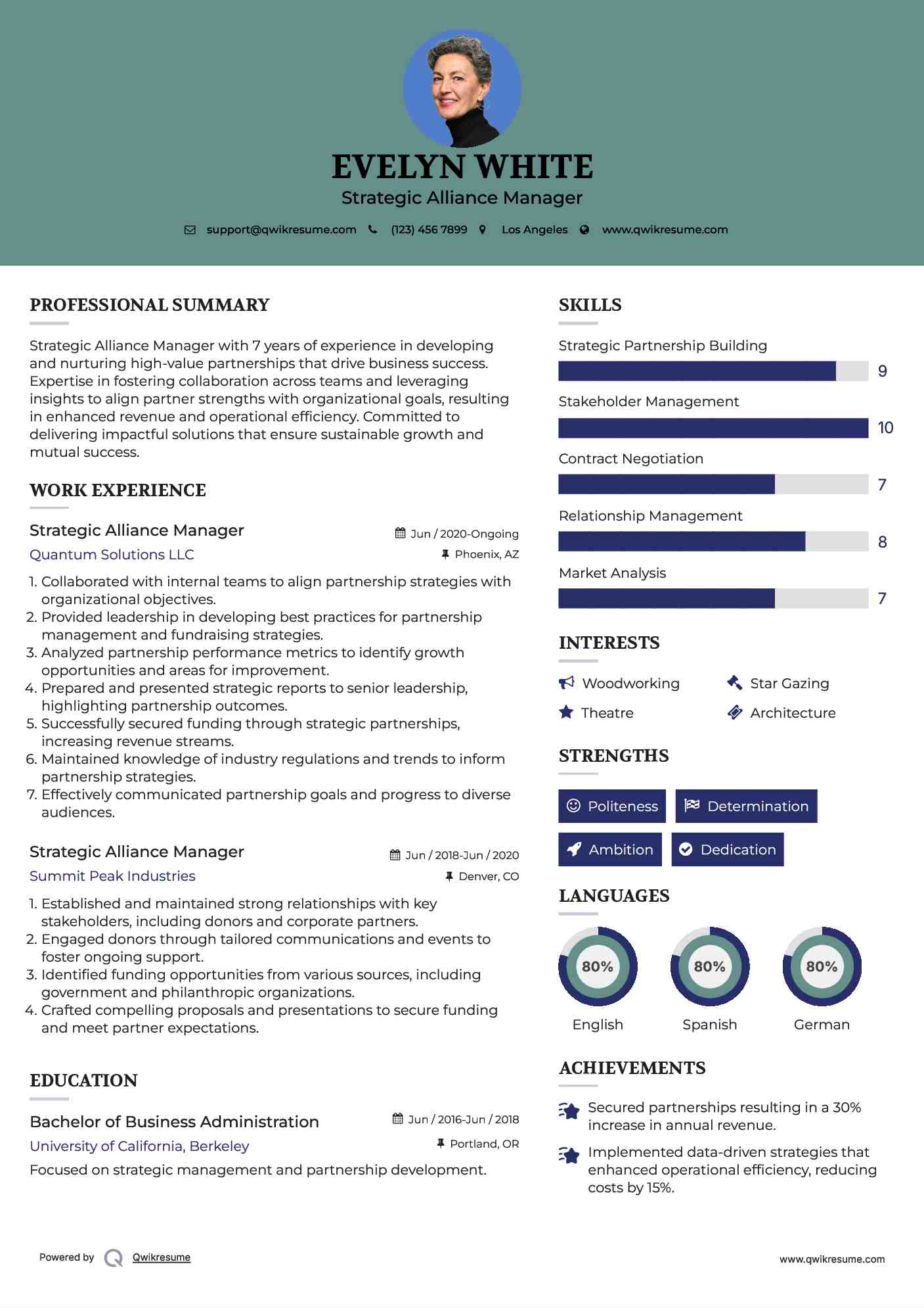 Strategic Alliance Manager Resume Sample