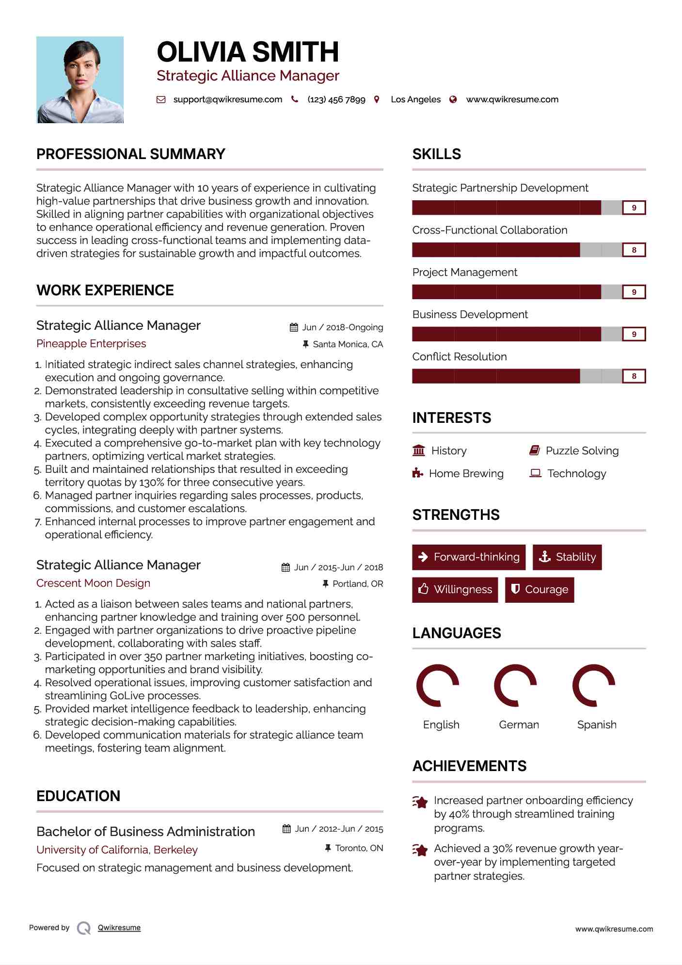 Strategic Alliance Manager Resume Sample