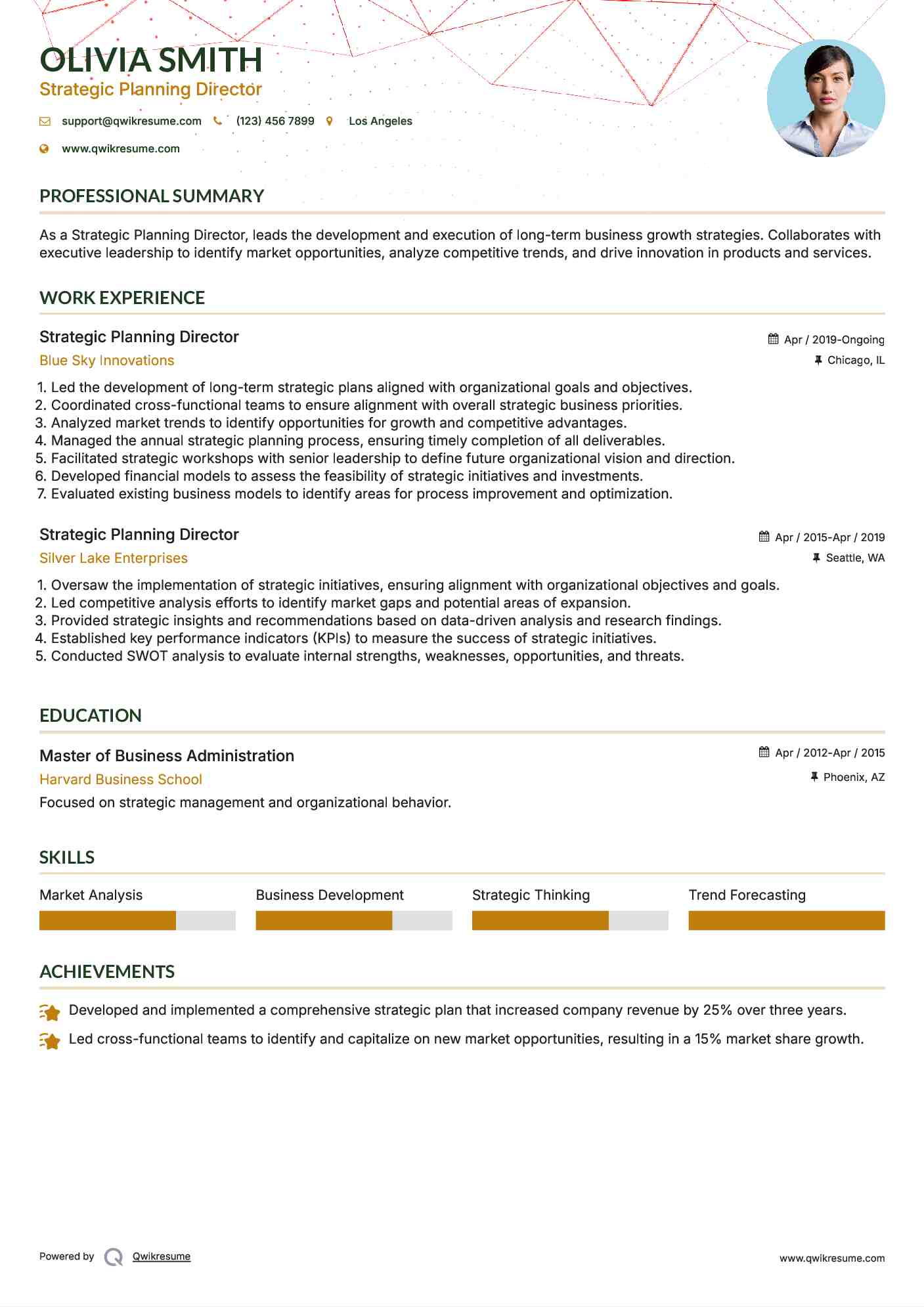Strategic Planning Director Resume Sample