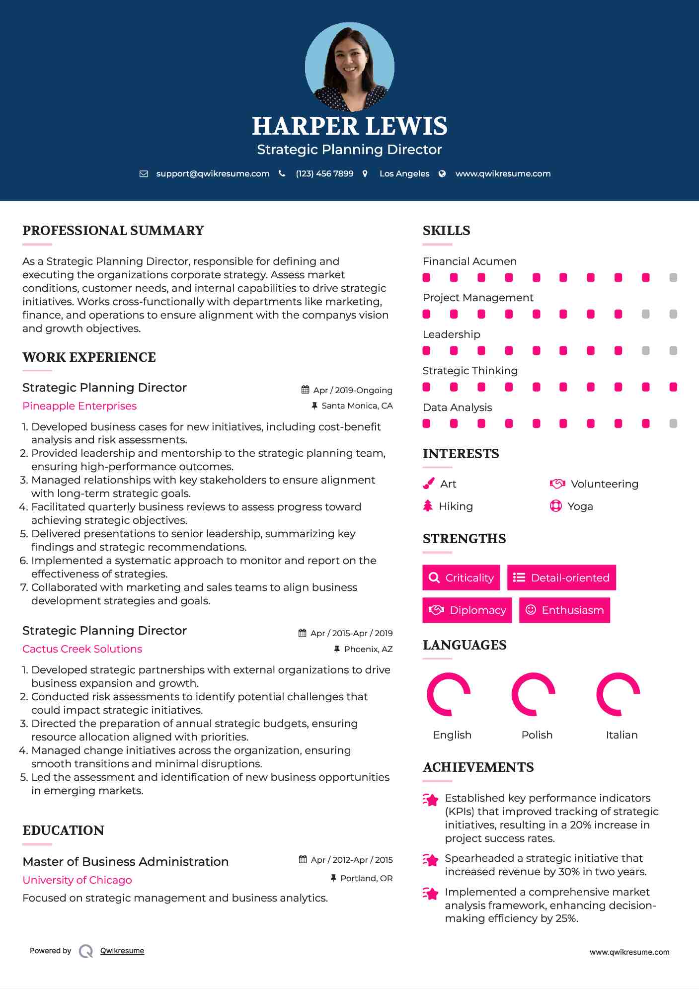 Strategic Planning Director Resume Model