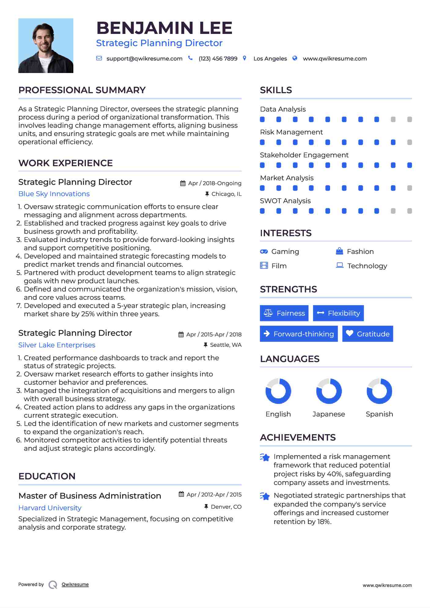 Strategic Planning Director Resume Format