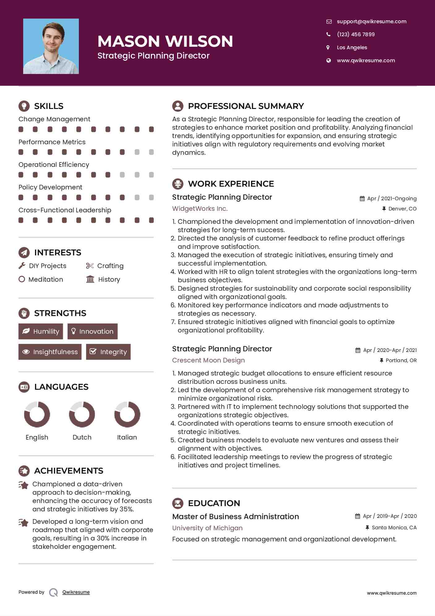 Strategic Planning Director Resume Template