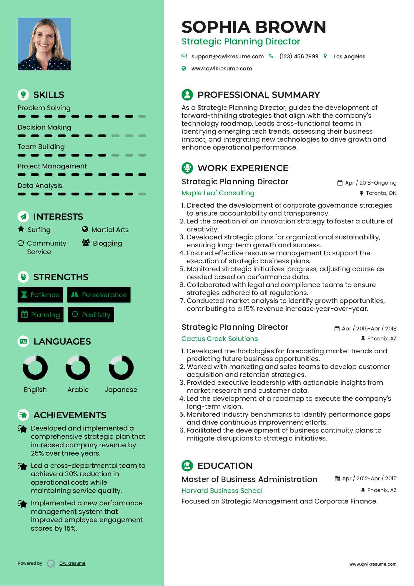 Strategic Planning Director Resume Model
