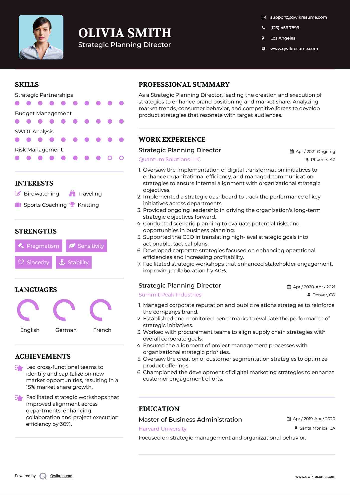 Strategic Planning Director Resume Sample