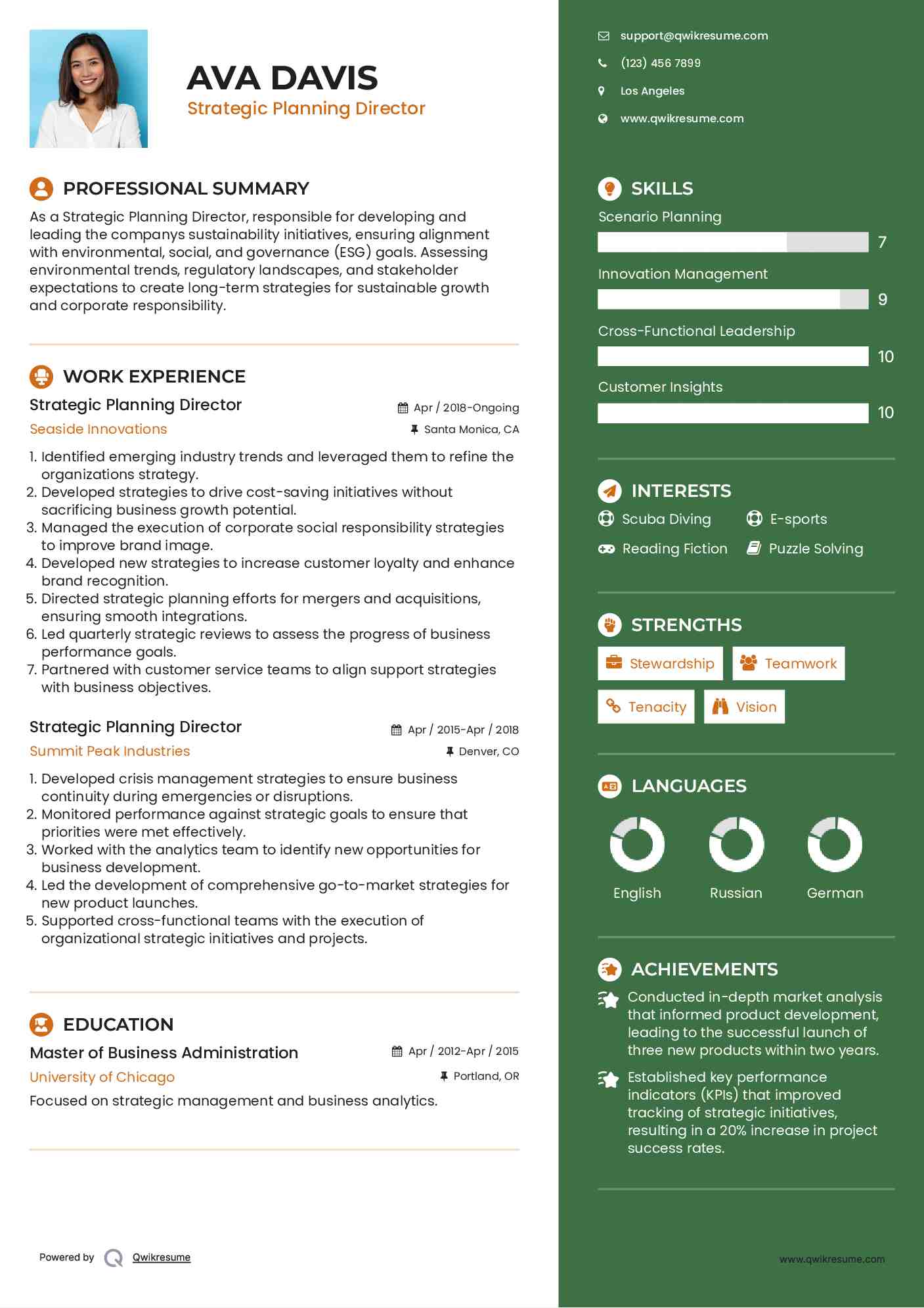 Strategic Planning Director Resume Template