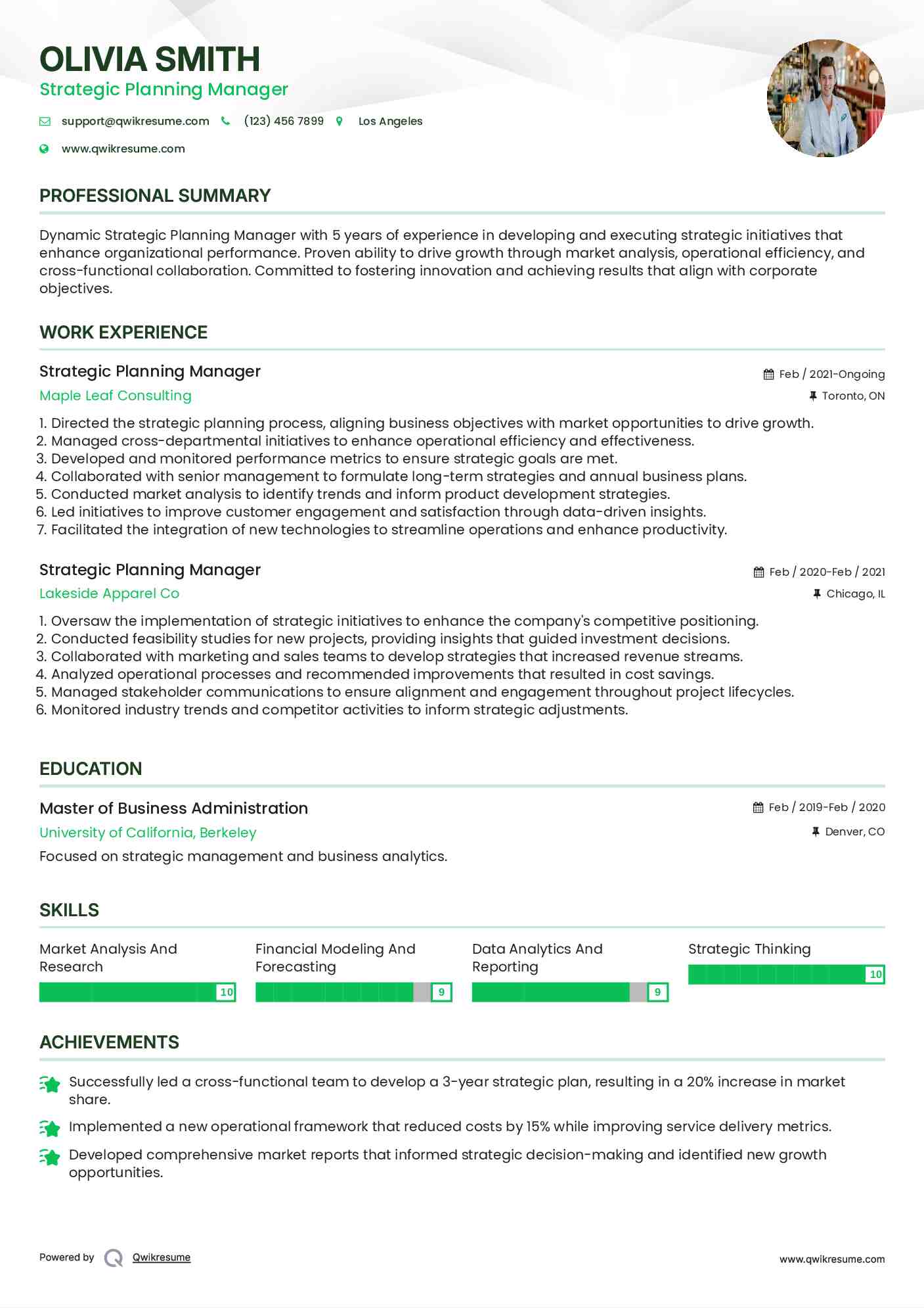 Strategic Planning Manager Resume Template