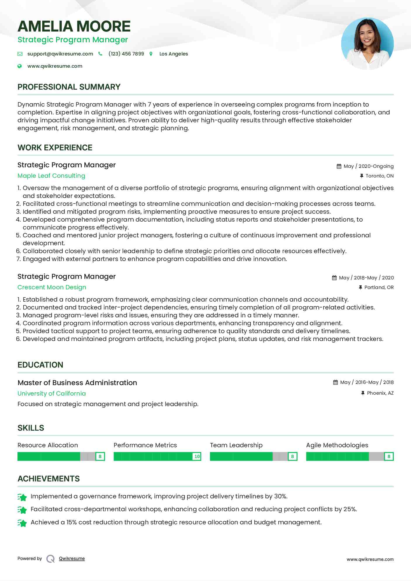 Strategic Program Manager Resume Sample