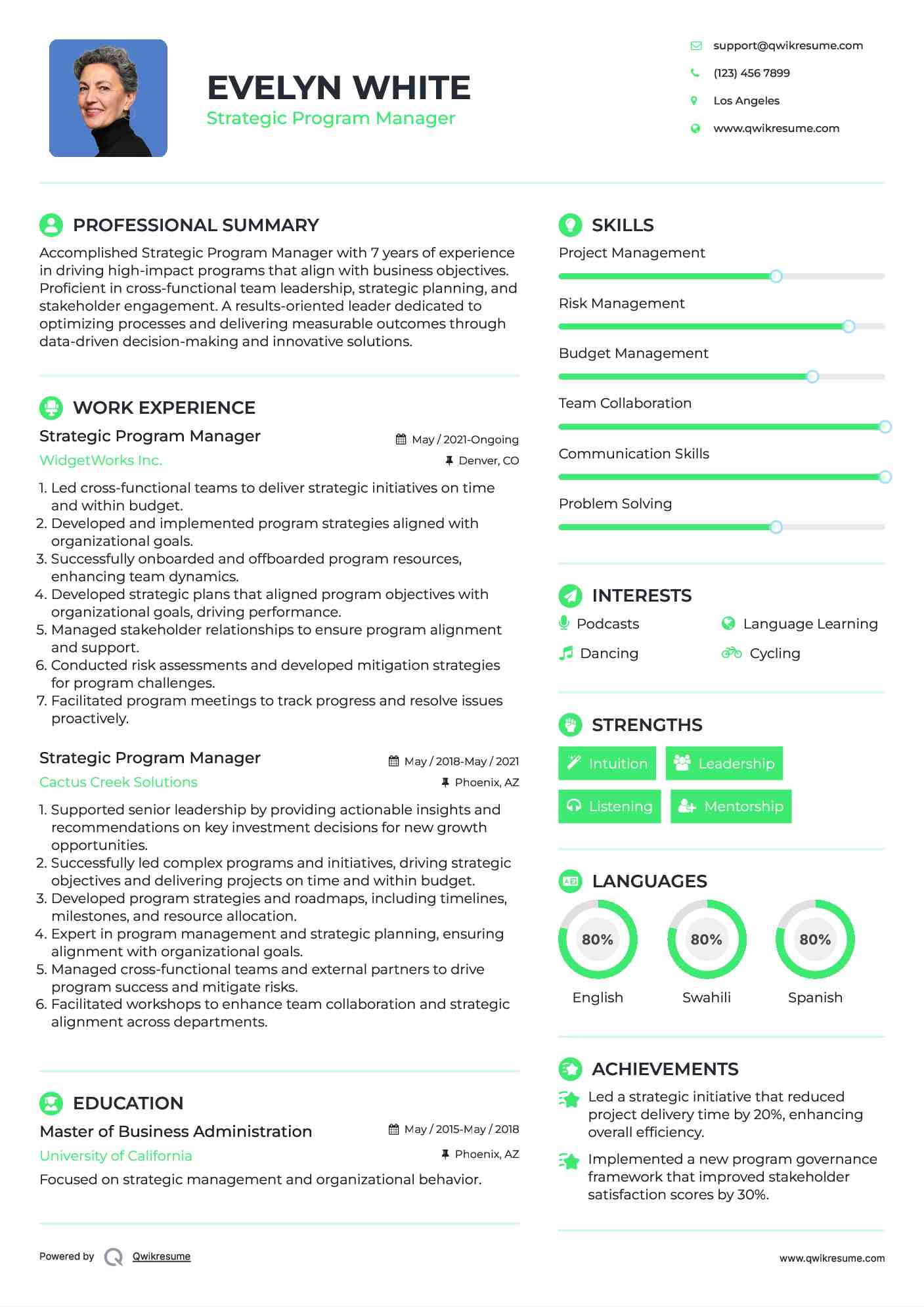 Strategic Program Manager Resume Example