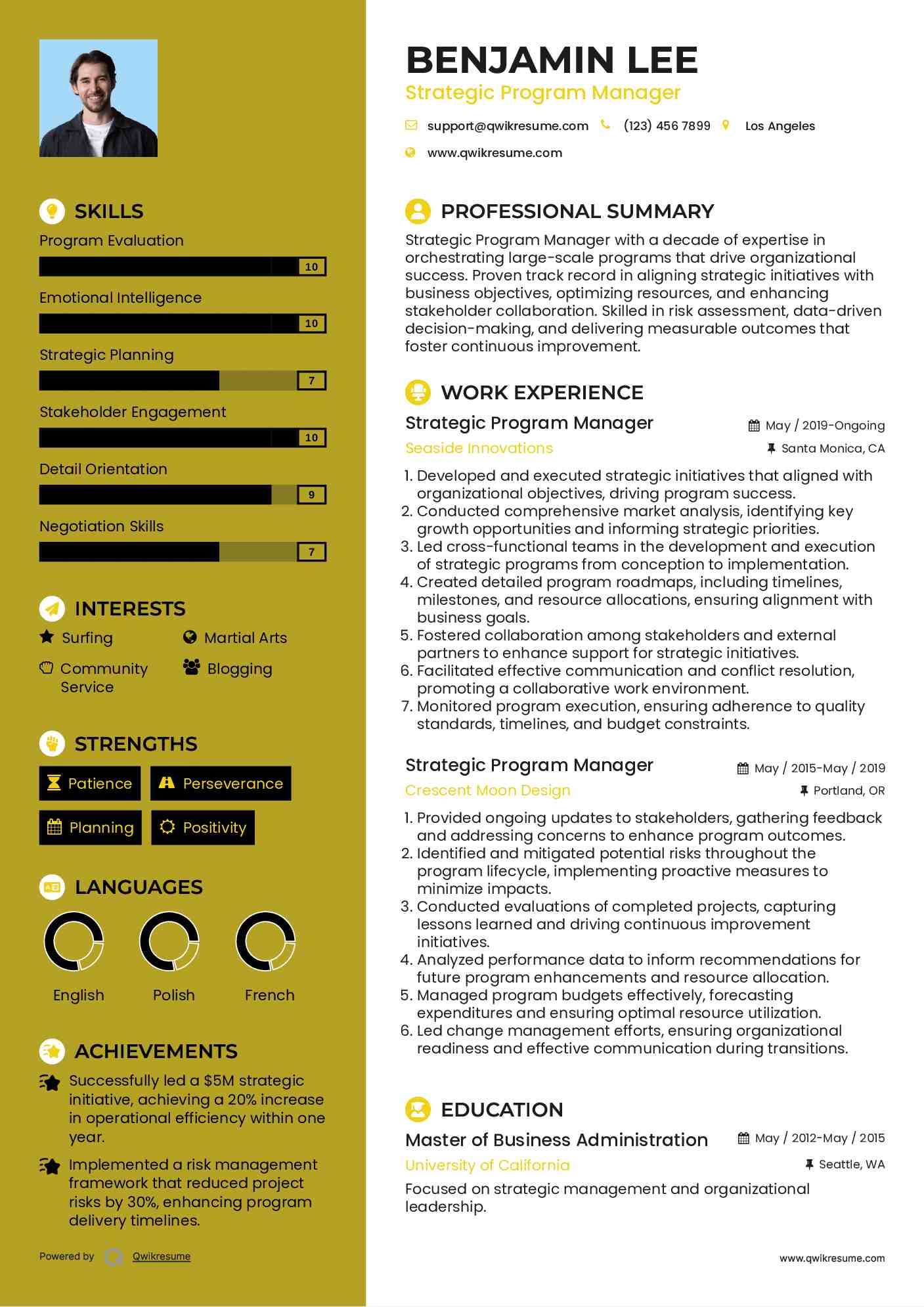 Strategic Program Manager Resume Sample