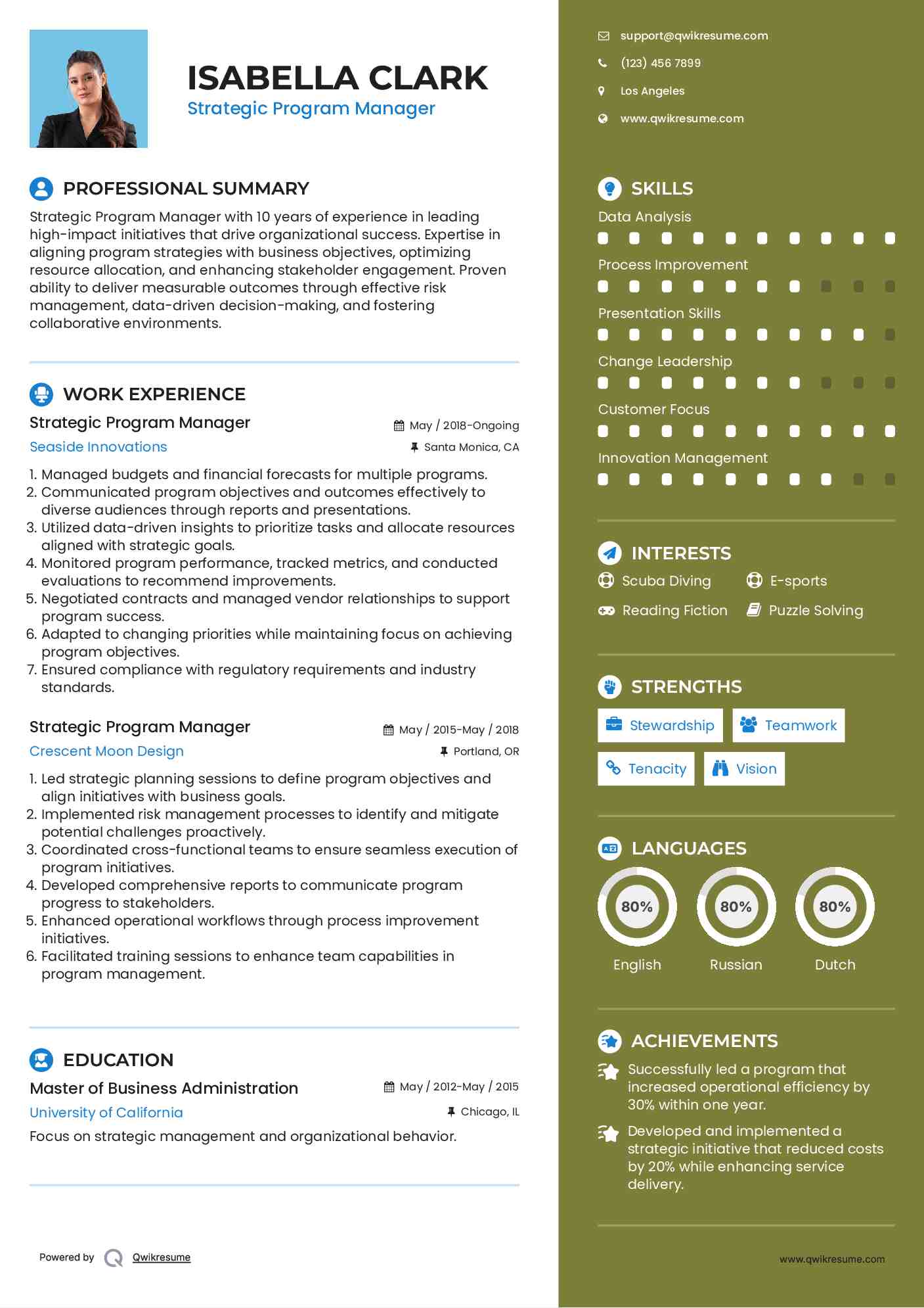 Strategic Program Manager Resume Template