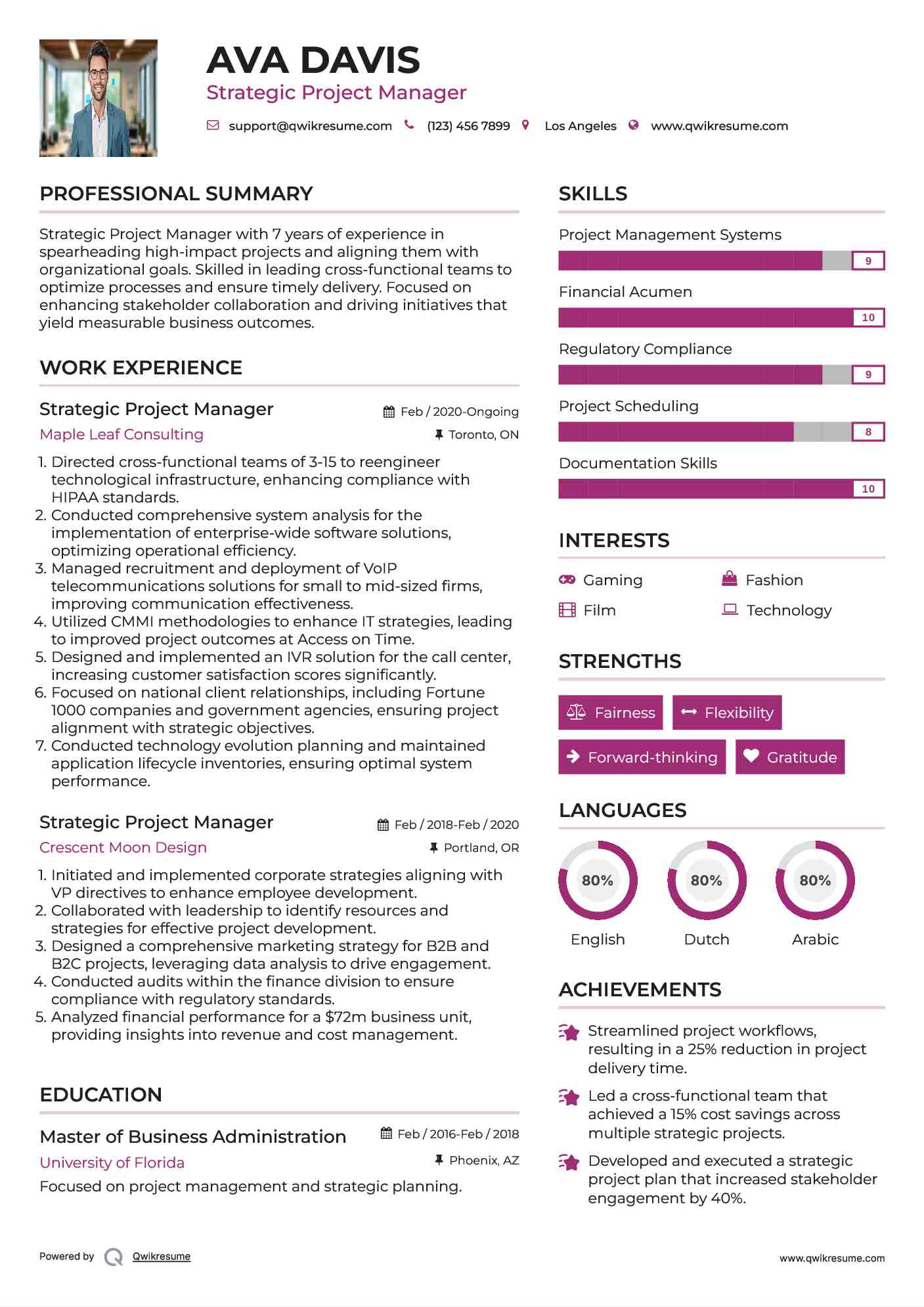 Strategic Project Manager Resume Example