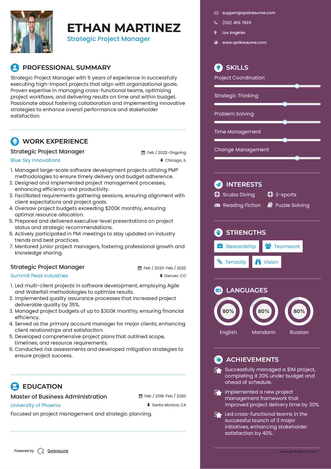 Strategic Project Manager Resume Model