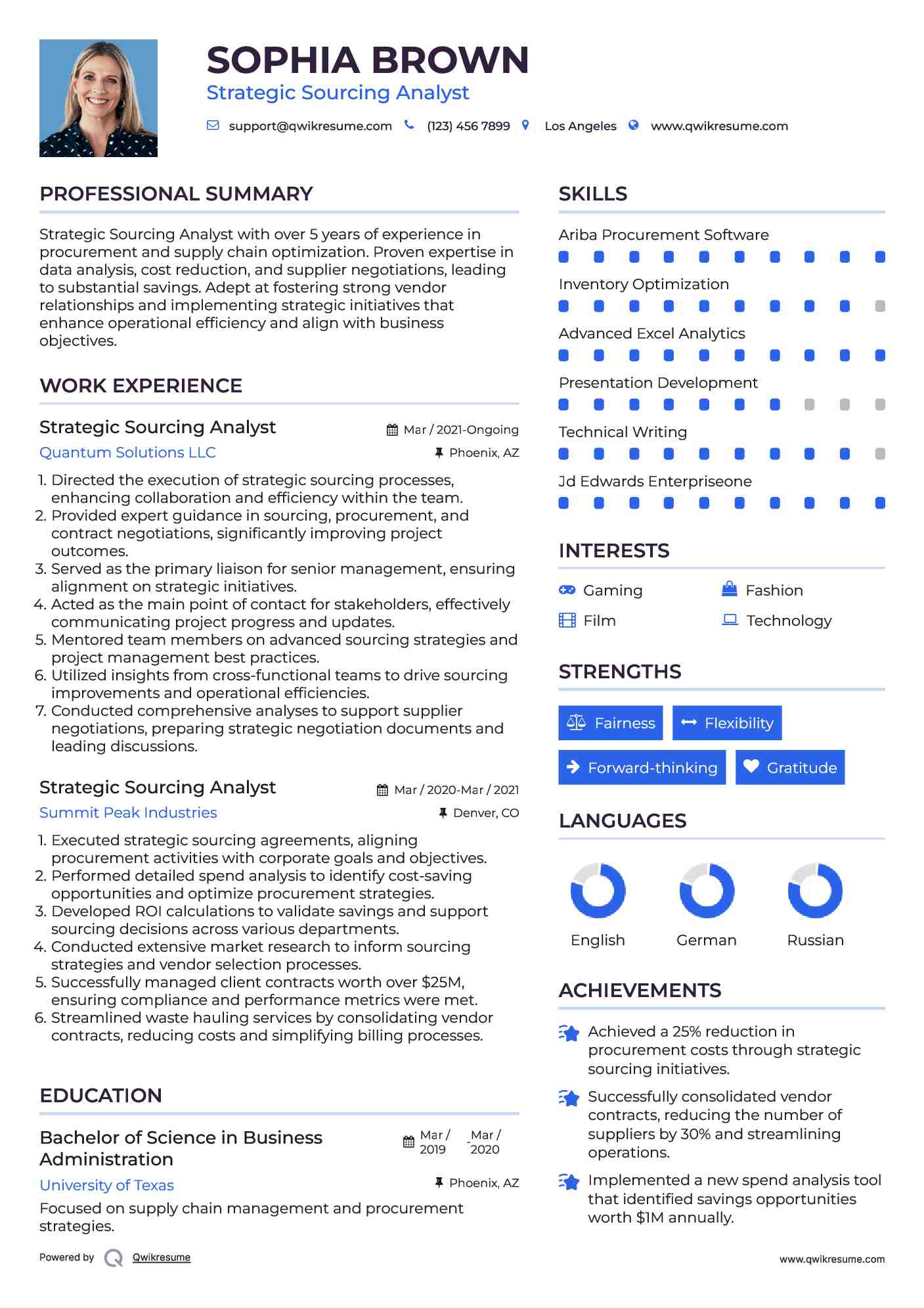 Strategic Sourcing Analyst Resume Model