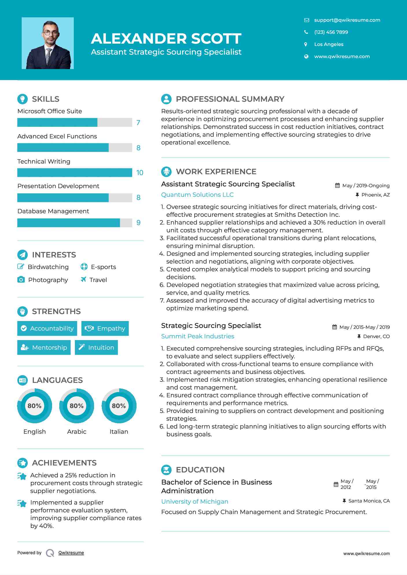 Assistant Strategic Sourcing Specialist Resume Model