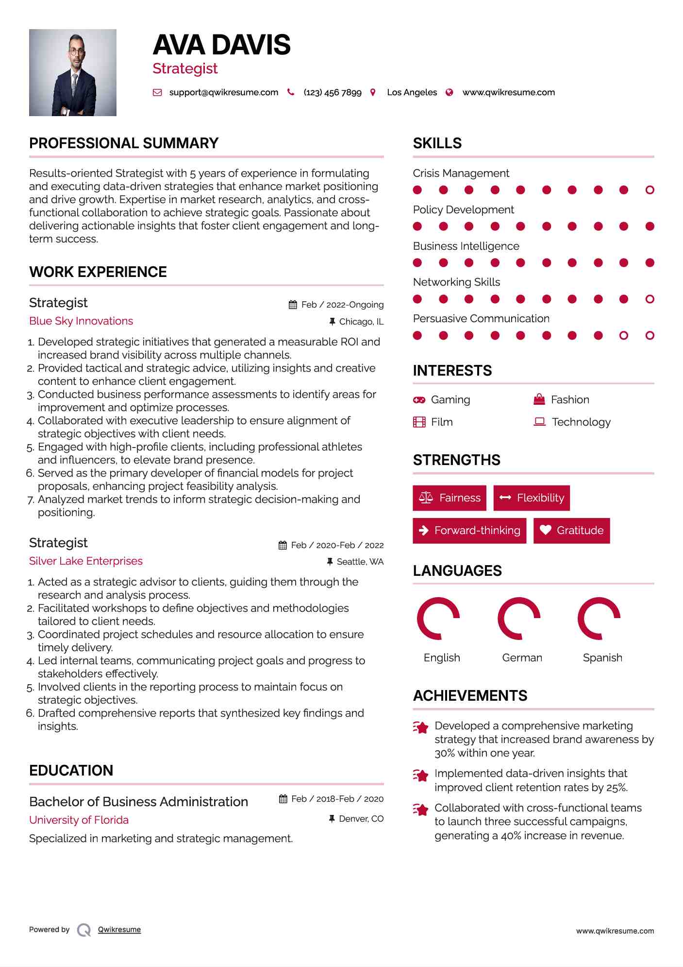 Strategist Resume Sample