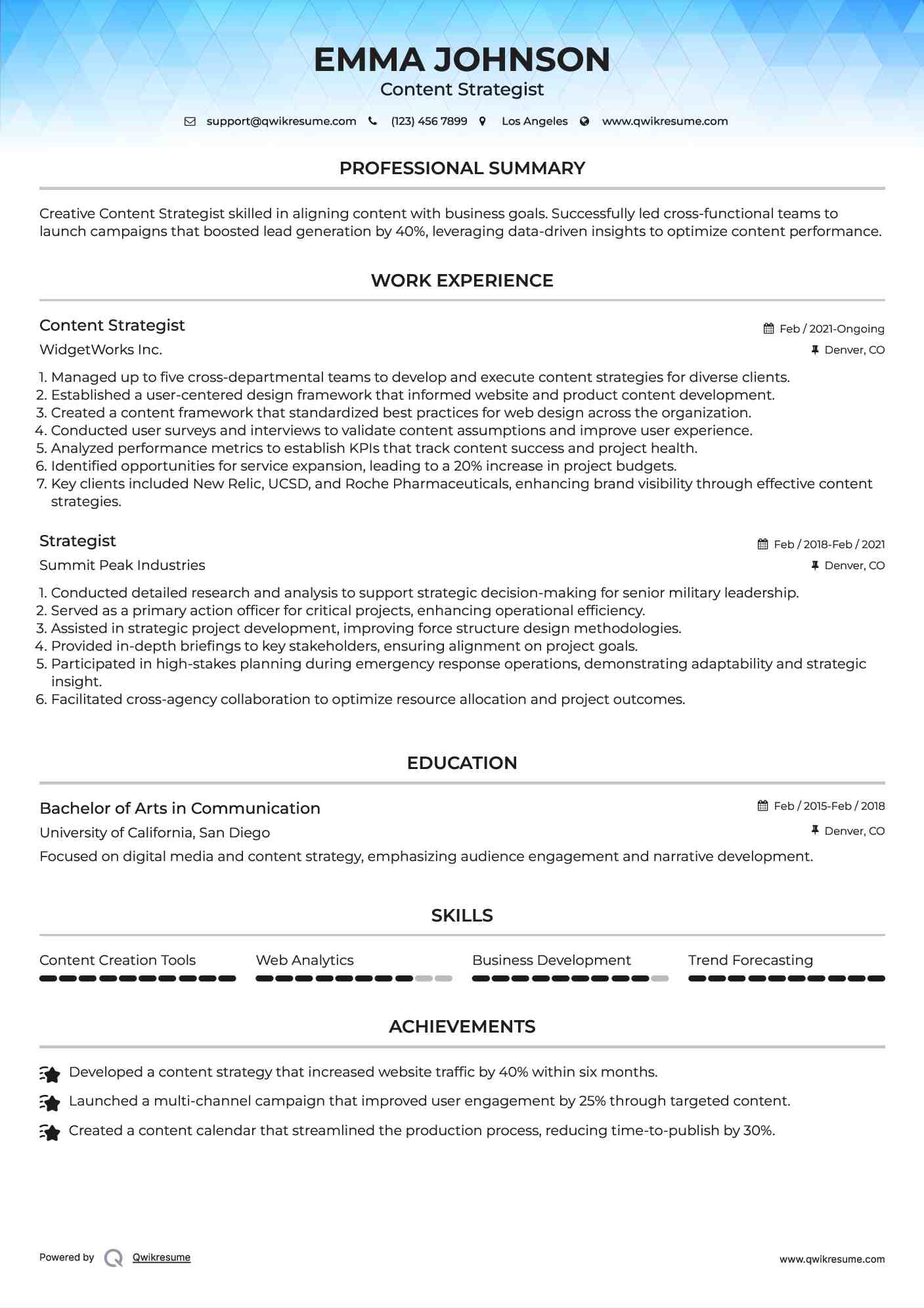 Content Strategist Resume Format