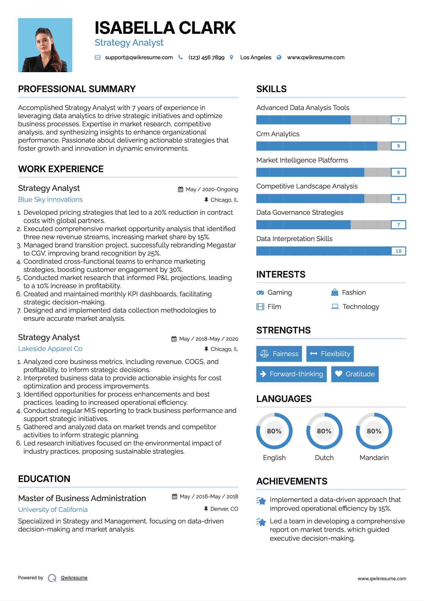 Strategy Analyst Resume Template