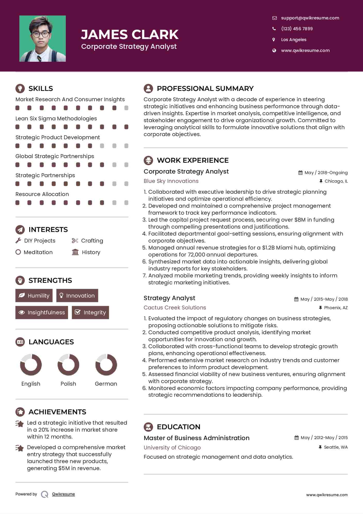 Corporate Strategy Analyst Resume Format