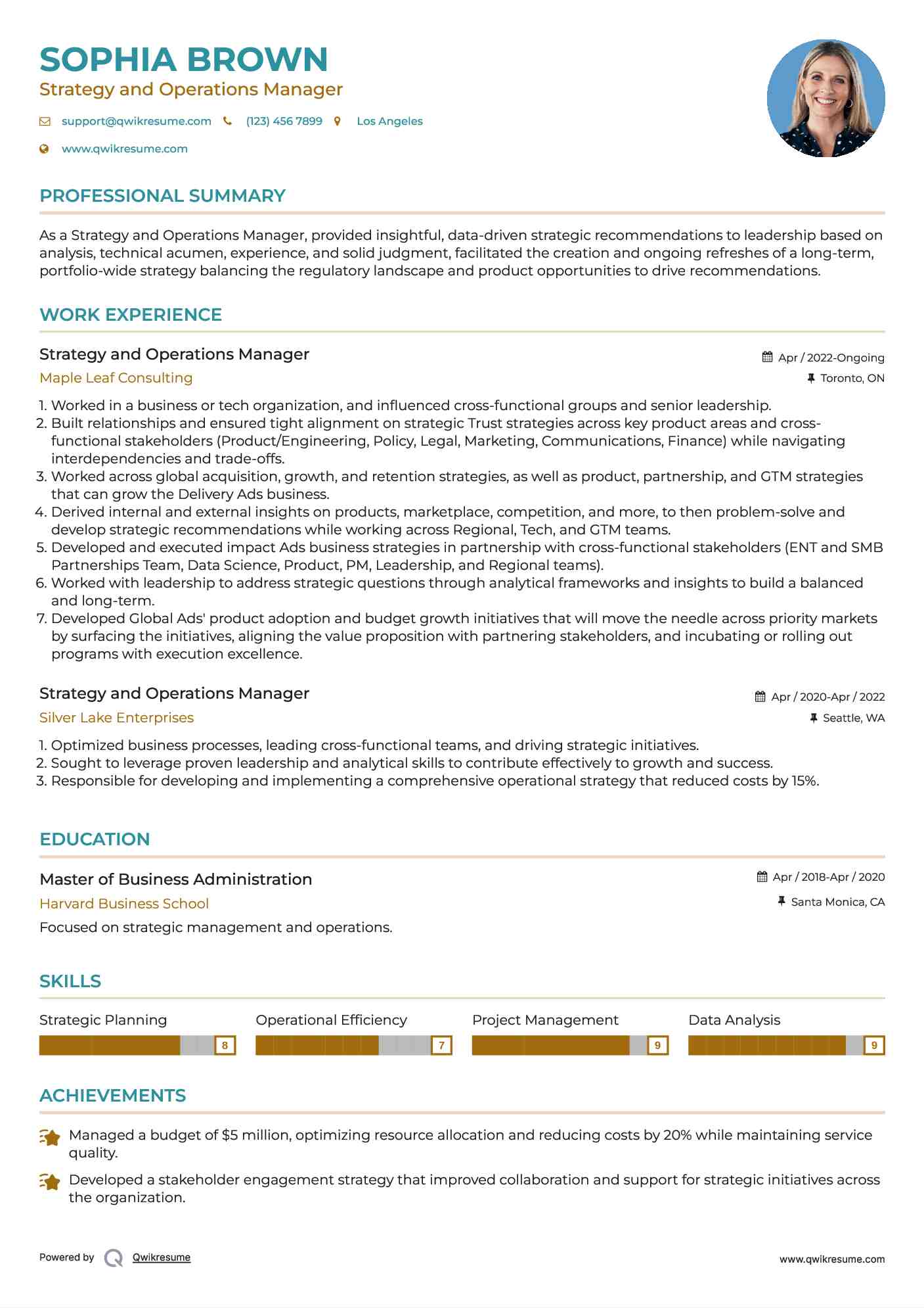 Strategy and Operations Manager Resume Template